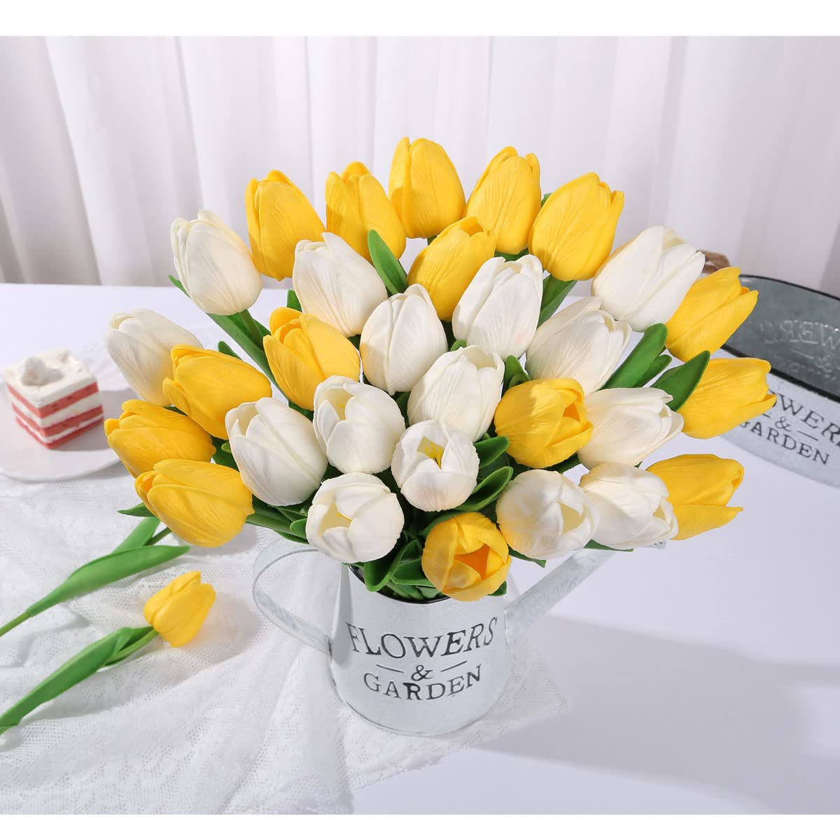 CHICIEVE 24pcs Artificial Tulip Flowers - Real Touch PU Tulip Stems for Easter, Spring Wreaths, Wedding Bouquets, Centerpieces, Floral Arrangements, Table Decor (13.5