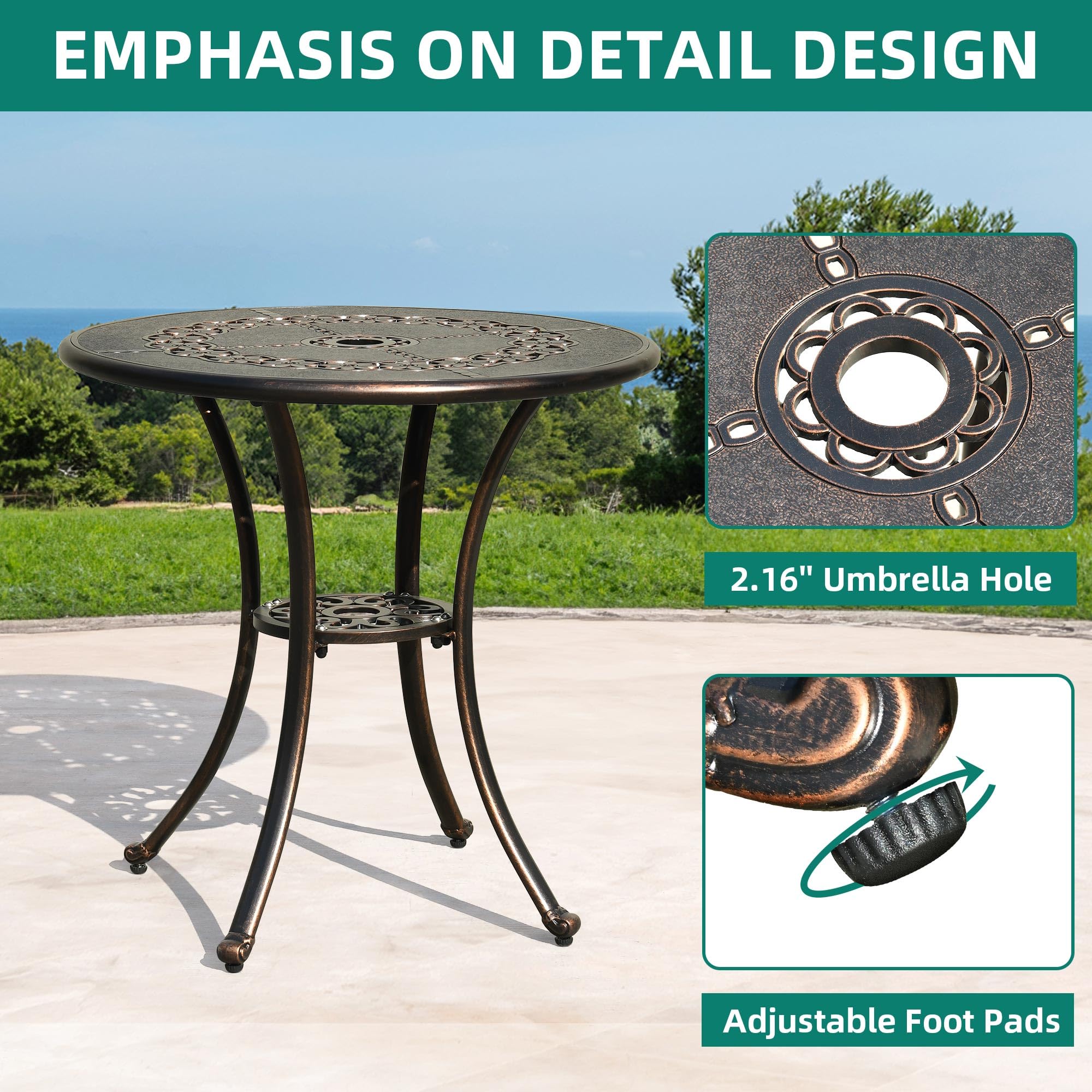 YITAHOME 25 Inch Round Aluminum Outdoor Bistro Table - Rust-Resistant Patio Dining Table with Umbrella Hole for Garden, Balcony, Poolside & Deck - Perfect for Outdoor Entertaining & Relaxation (Bronze)