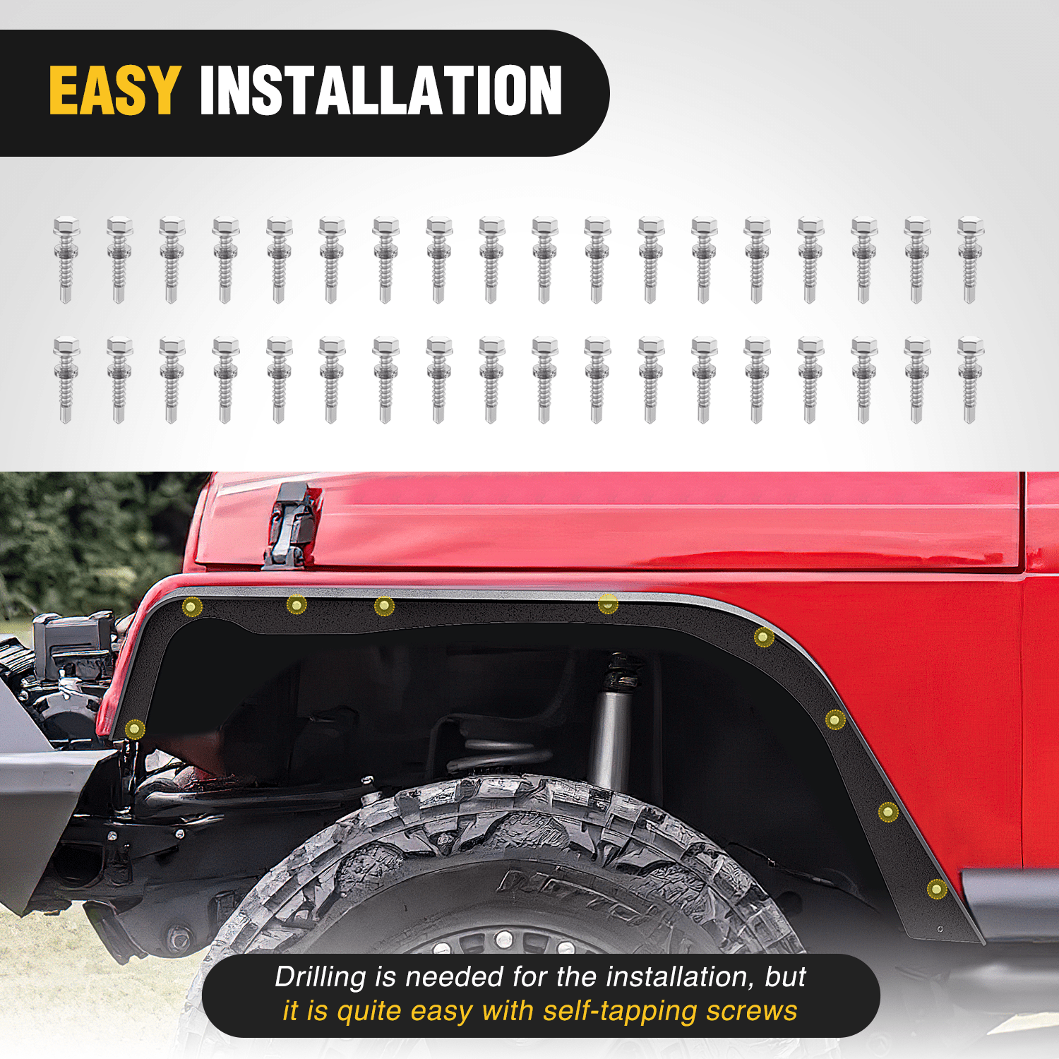 Heavy Duty Off Road Fender Flares Kit for 1997-2006 Jeep Wrangler TJ & LJ - Black ABS Plastic Mud Guards for Enhanced Protection & Style - Perfect for Off-Roading, Mudding & Trail Adventures