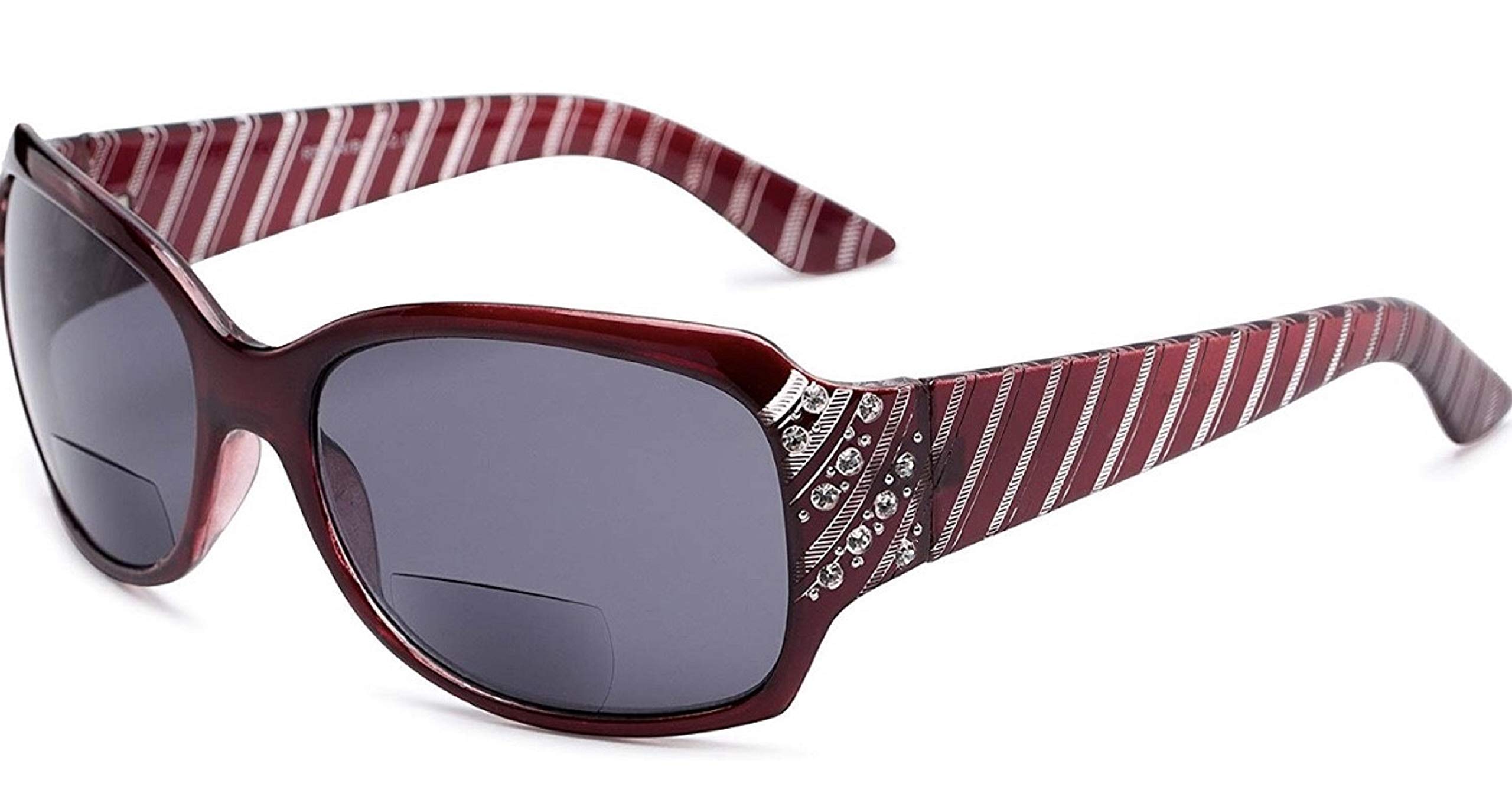 Stylish Bifocal Reading Sunglasses for Women - Fashionable Rhinestone Accented Tinted Readers with +1.25 Magnification (Red) - Perfect for Outdoor Reading, Driving, and Fashion Accessories