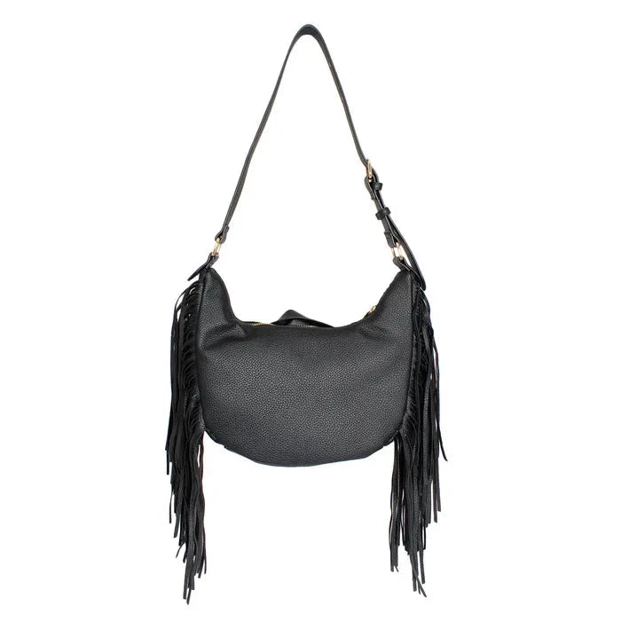 Black Fringe Shoulder Bag for Women - Stylish Motorcycle Crossbody Purse - Perfect for Biker Outfits, Concerts & Casual Wear