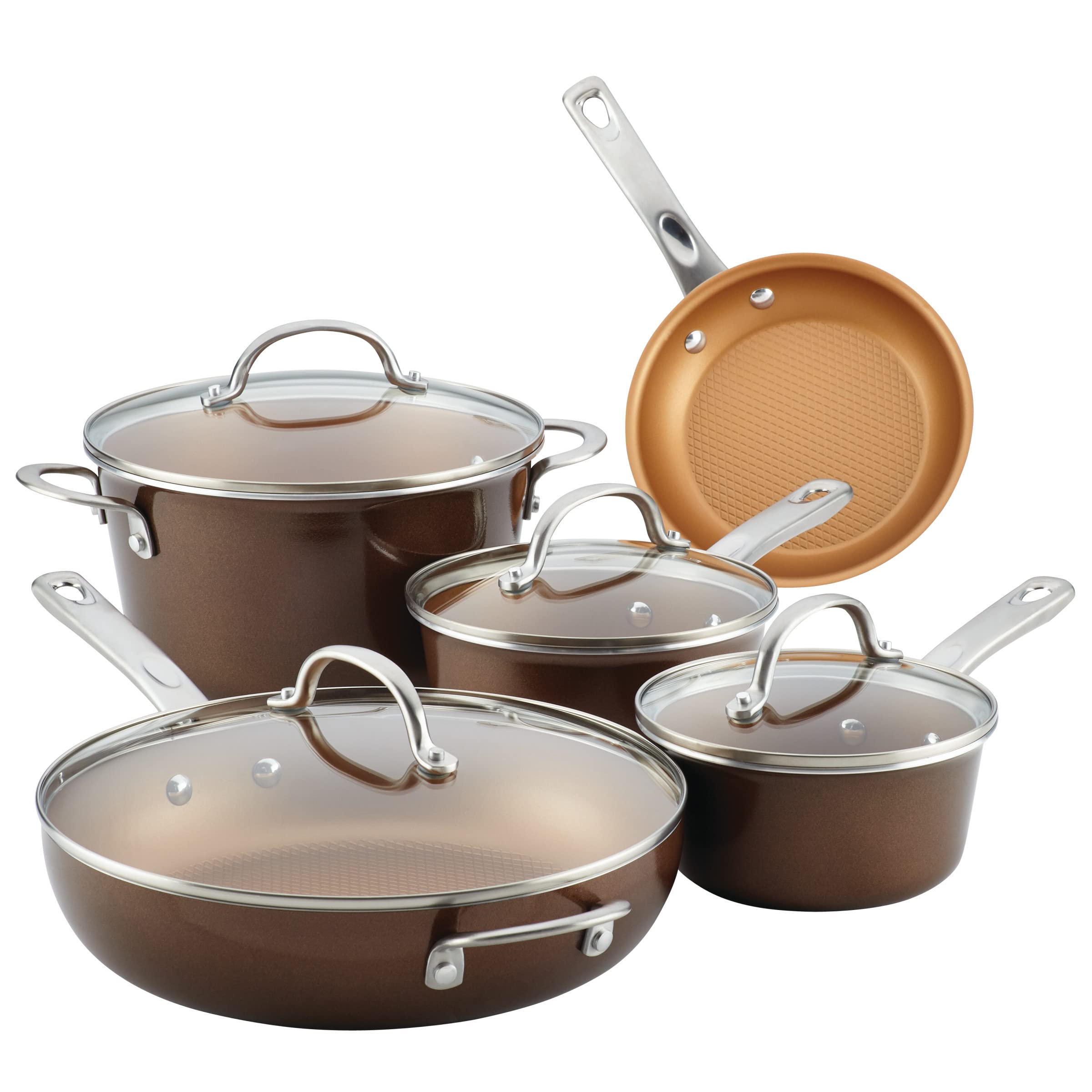 Ayesha Curry Nonstick Cookware Set - 9-Piece Pots and Pans Collection in Brown Sugar | Premium Kitchenware for Frying, Sautéing & Cooking Family Meals