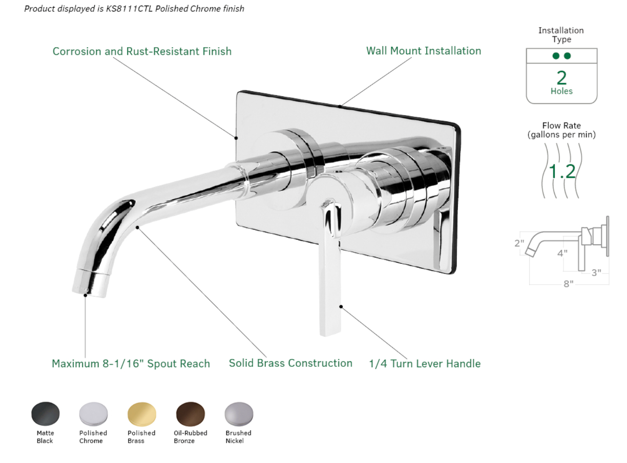 High-Quality Continental Single Handle 2 Hole Wall Mount Faucet - Perfect for Bathroom Sink, Kitchen, and Laundry Room Installation