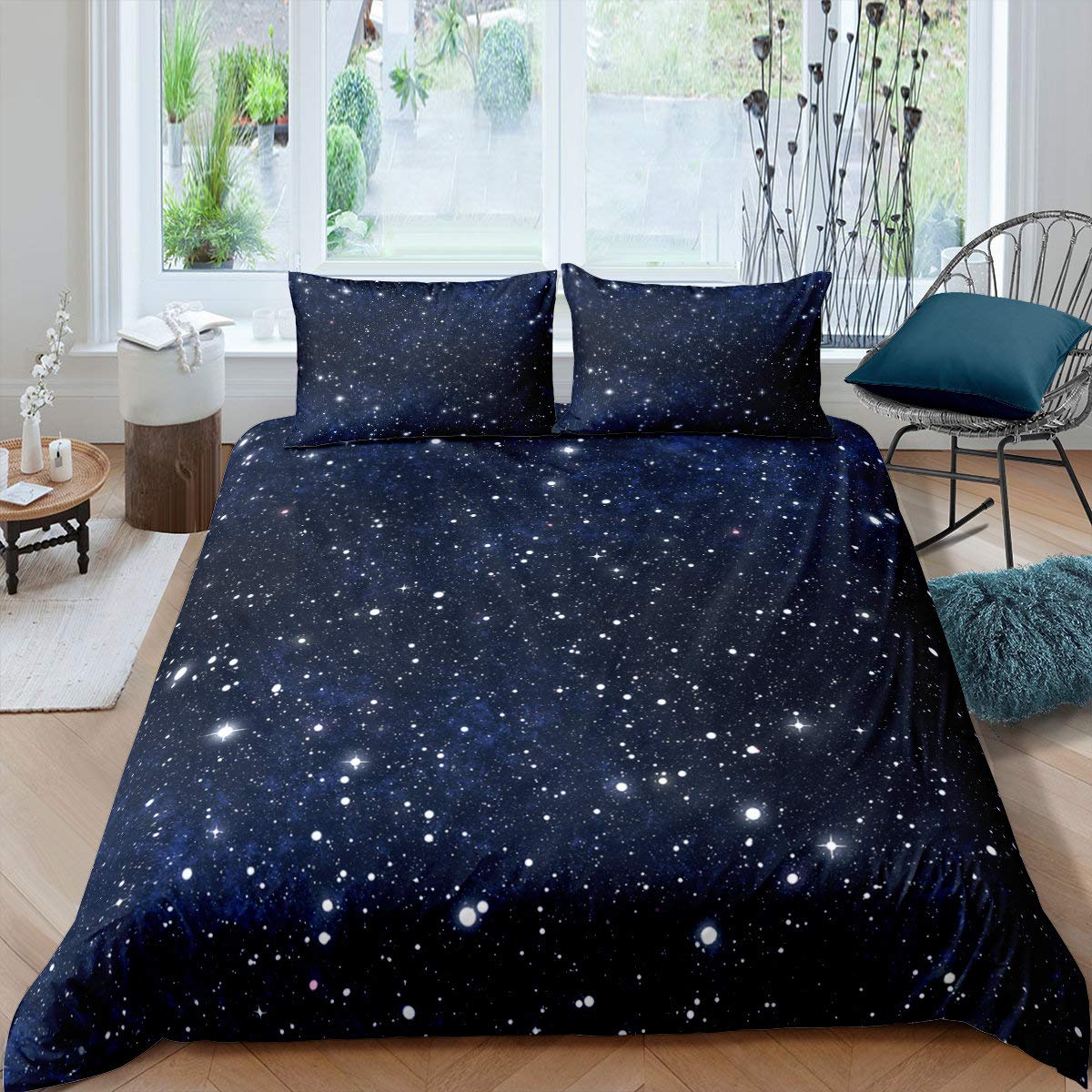 Starry Sky Duvet Cover Set - Galaxy Themed Ombre Bedding for Kids & Teens - Twin Size Comforter Cover with Pillowcase - Astronomy Night Sky Design for Bedroom Decor - Perfect for Girls' Room, Dorm & Sleepovers