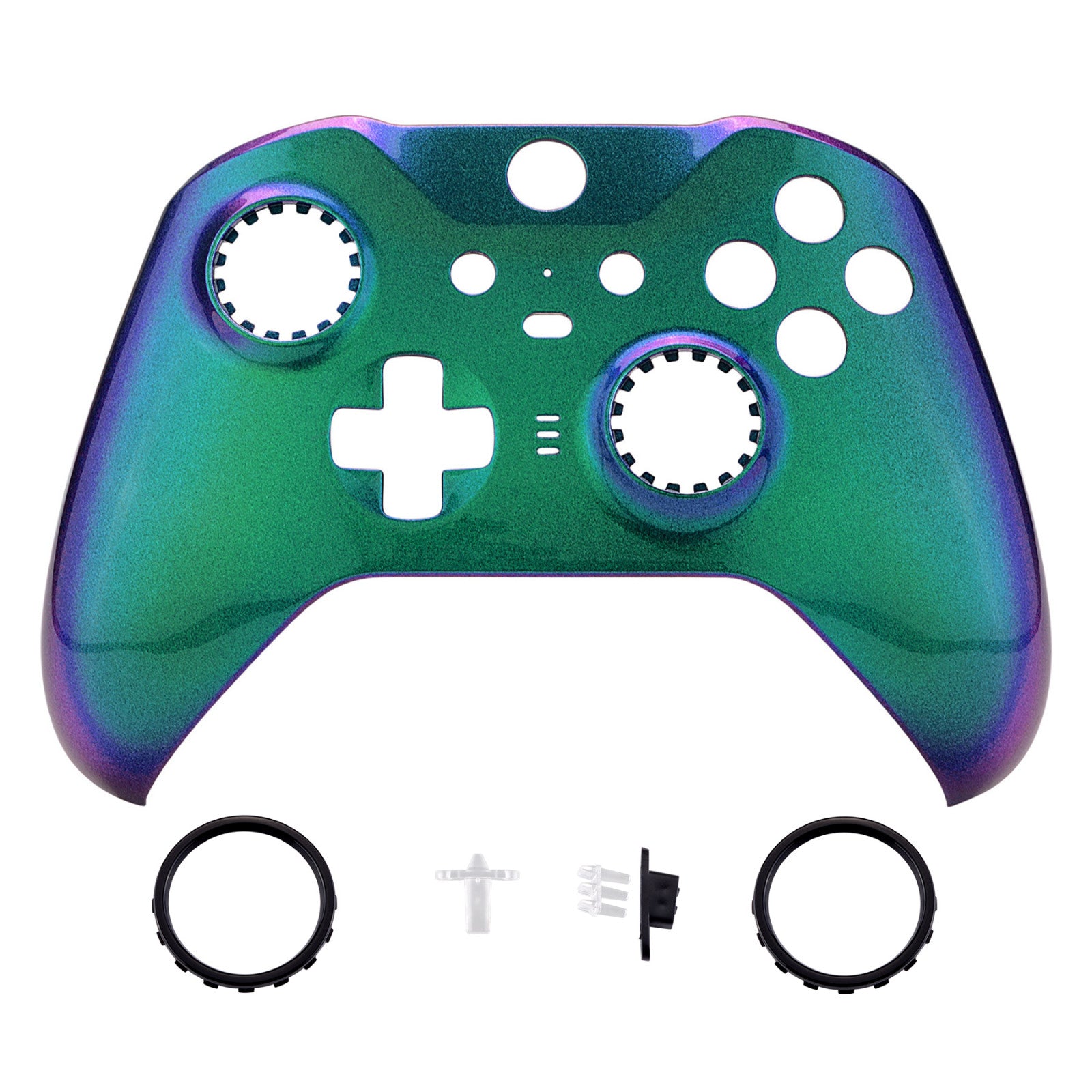 eXtremeRate Xbox One Elite Series 2 & Elite 2 Core Controller (Model 1797) Replacement Front Housing Shell Case with Accent Rings - Chameleon Green Purple | Custom Gaming Accessories for Enhanced Gameplay Experience