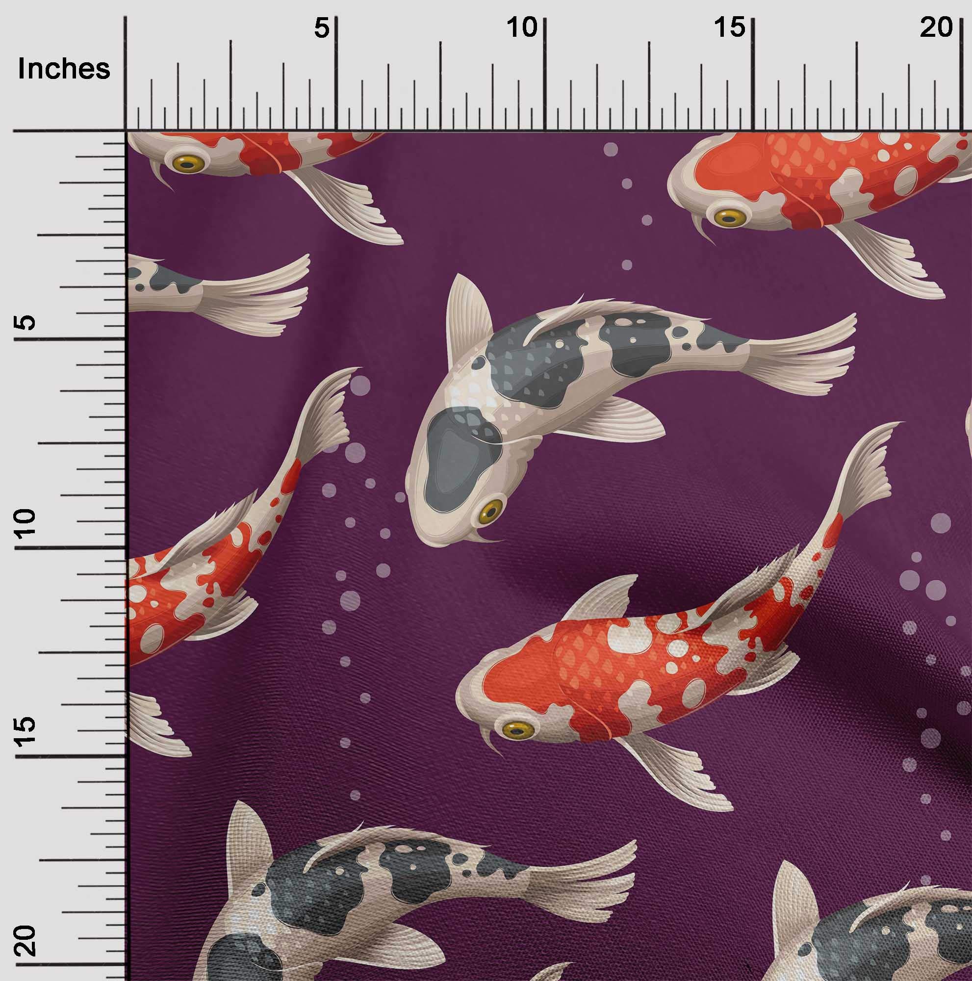 oneOone Polyester Spandex Wine Purple Fabric - Bubbles & Koi Fish Ocean Print DIY Sewing Material (56 Inch Wide) for Clothing, Quilting, and Home Decor Projects