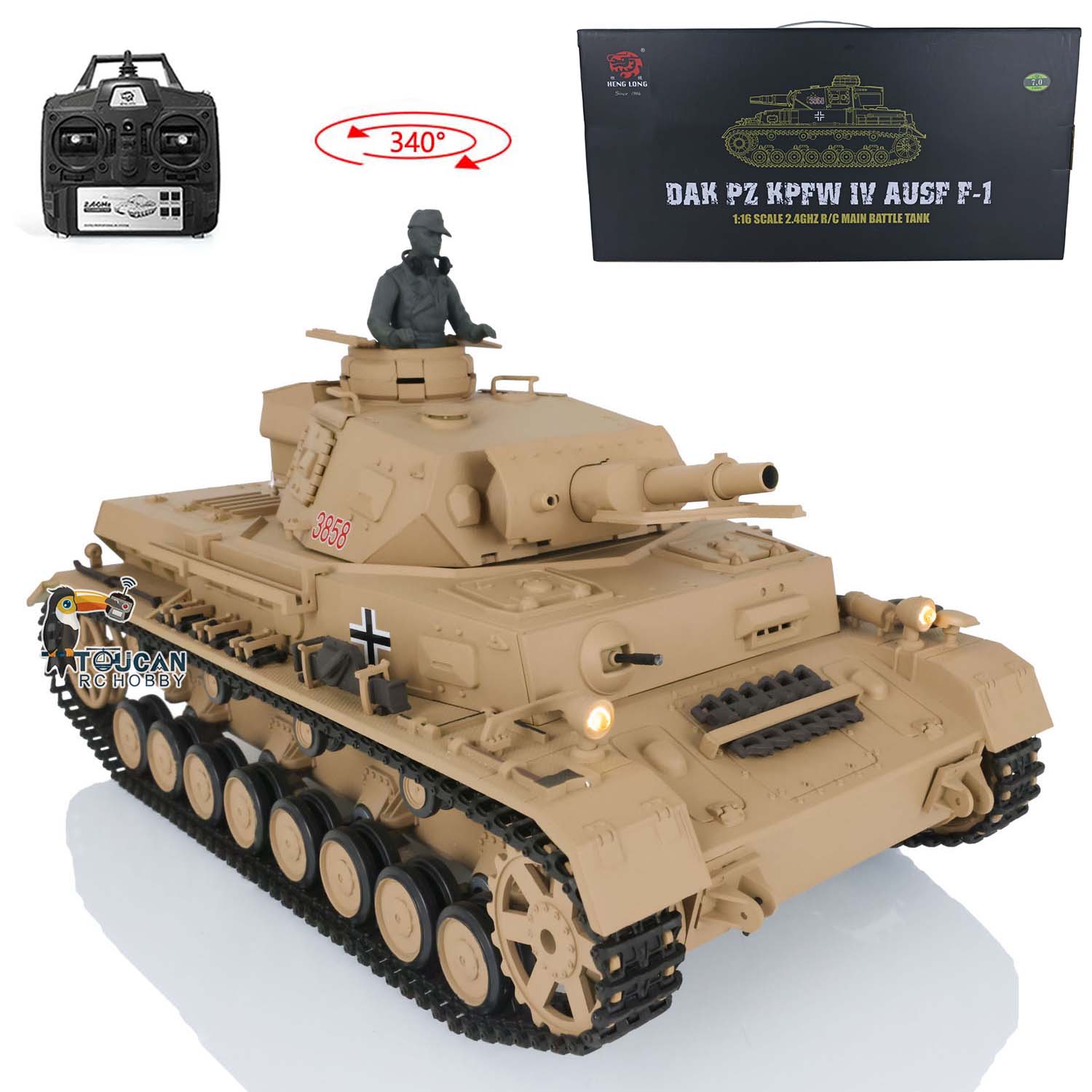 Henglong 1:16 Scale TK7.0 German Panzer IV F RTR RC Tank Model - 2.4GHz Remote Control, Realistic Military Tank with Sound & Smoke Effects - Perfect for Collectors, Military Enthusiasts & RC Hobbyists (US Stock)