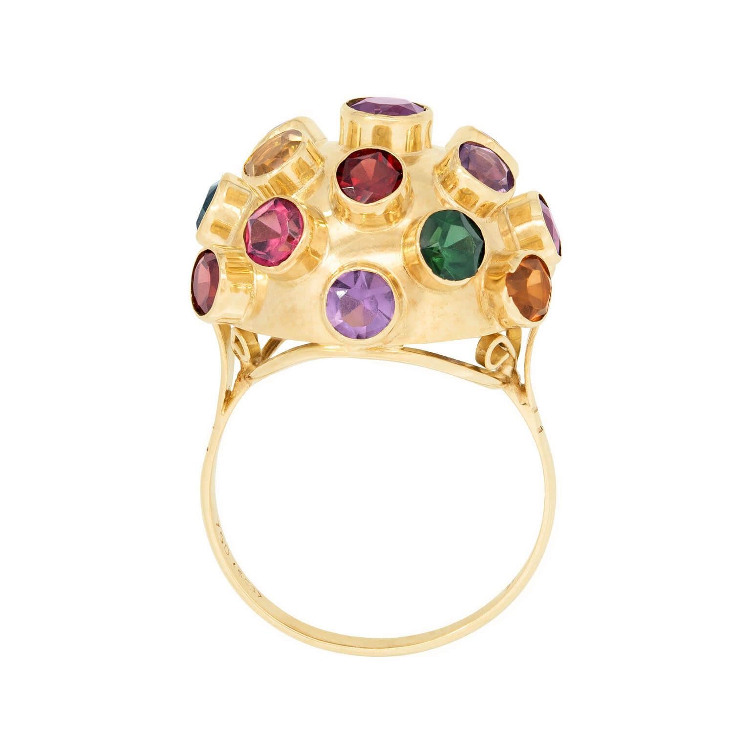 Vintage 18k Gold Multi Stone Sputnik Ring - Unique Bohemian Jewelry for Women, Perfect for Parties, Weddings & Special Occasions
