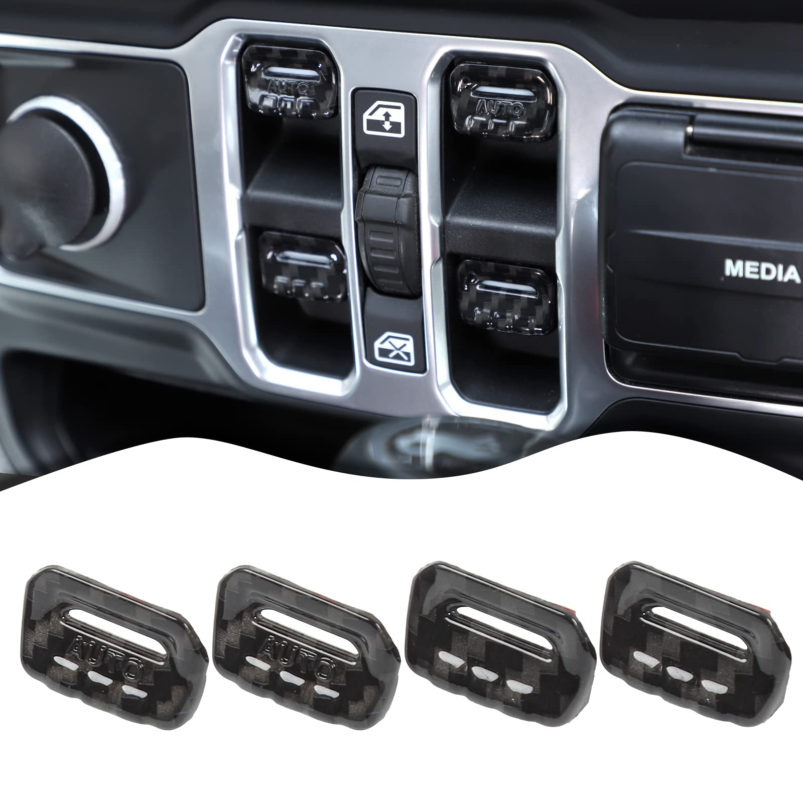 4PCS Carbon Fiber Window Switch Button Cover Trim for Jeep Wrangler JL JLU & Gladiator JT (2018-2024) - Interior Accessories Upgrade for Enhanced Style & Protection