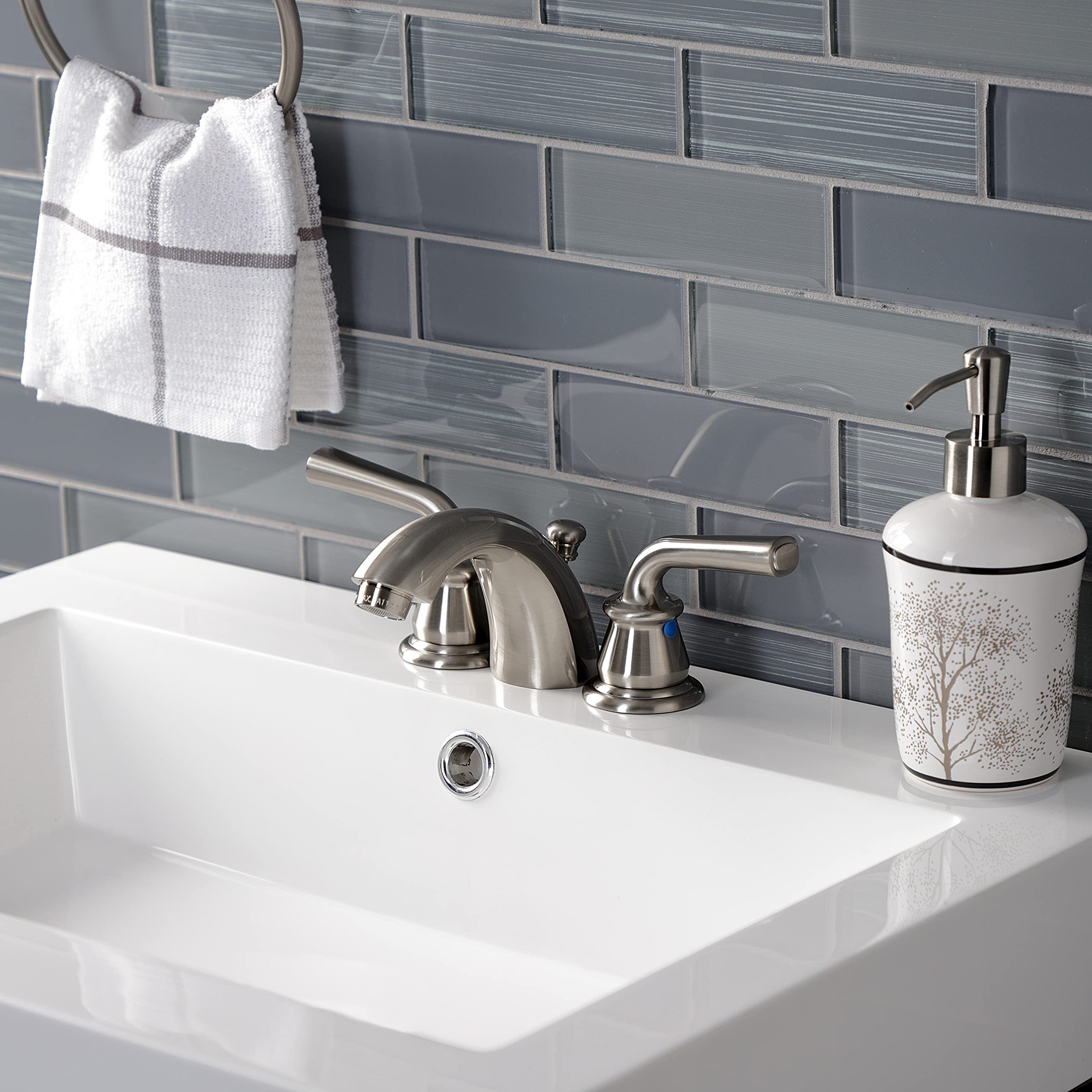 Kingston Brass KB958RXL Brushed Nickel Mini-Widespread Bathroom Faucet with Pop-Up Drain - Perfect for Bathroom Vanity Sink, Powder Room, and Guest Bath Remodeling