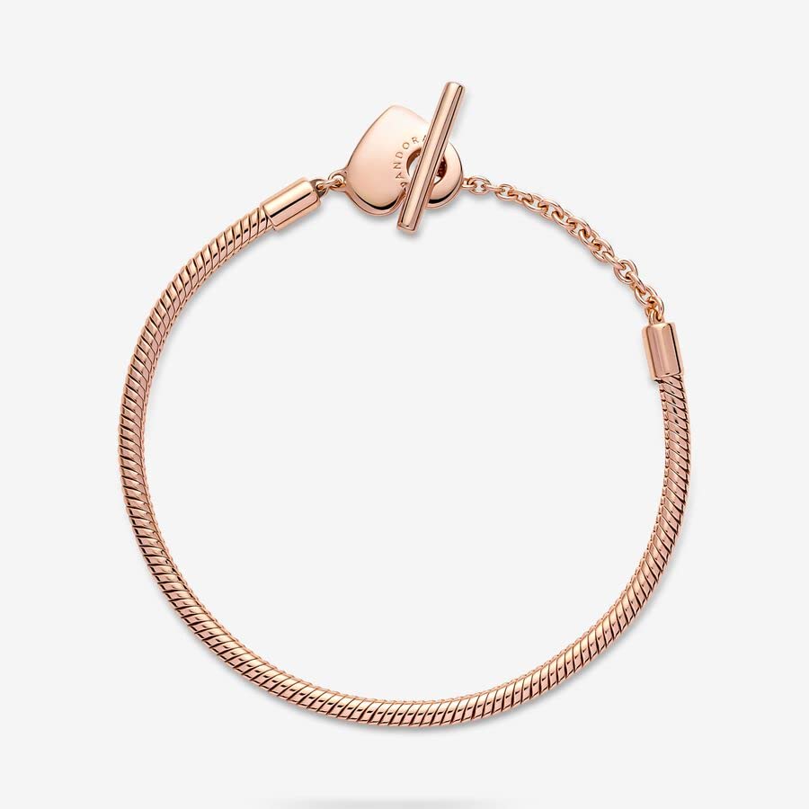 PANDORA Moments Heart T-Bar Closure Snake Chain Charm Bracelet for Women - Adjustable Sterling Silver Jewelry Gift for Her with Gift Box - Perfect for Valentine's Day, Anniversary & Birthday Gifts