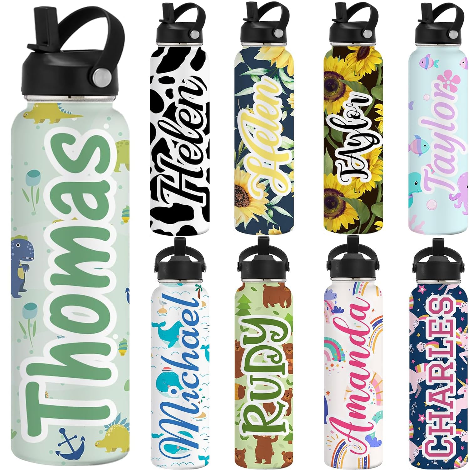 Personalized Stainless Steel Water Bottle with Straw Lid - 18/24/32 Oz Custom Name Insulated Bottle for School, Sports, Hiking & Outdoor Activities | Leakproof, BPA-Free, Durable for Gym, Work & Travel