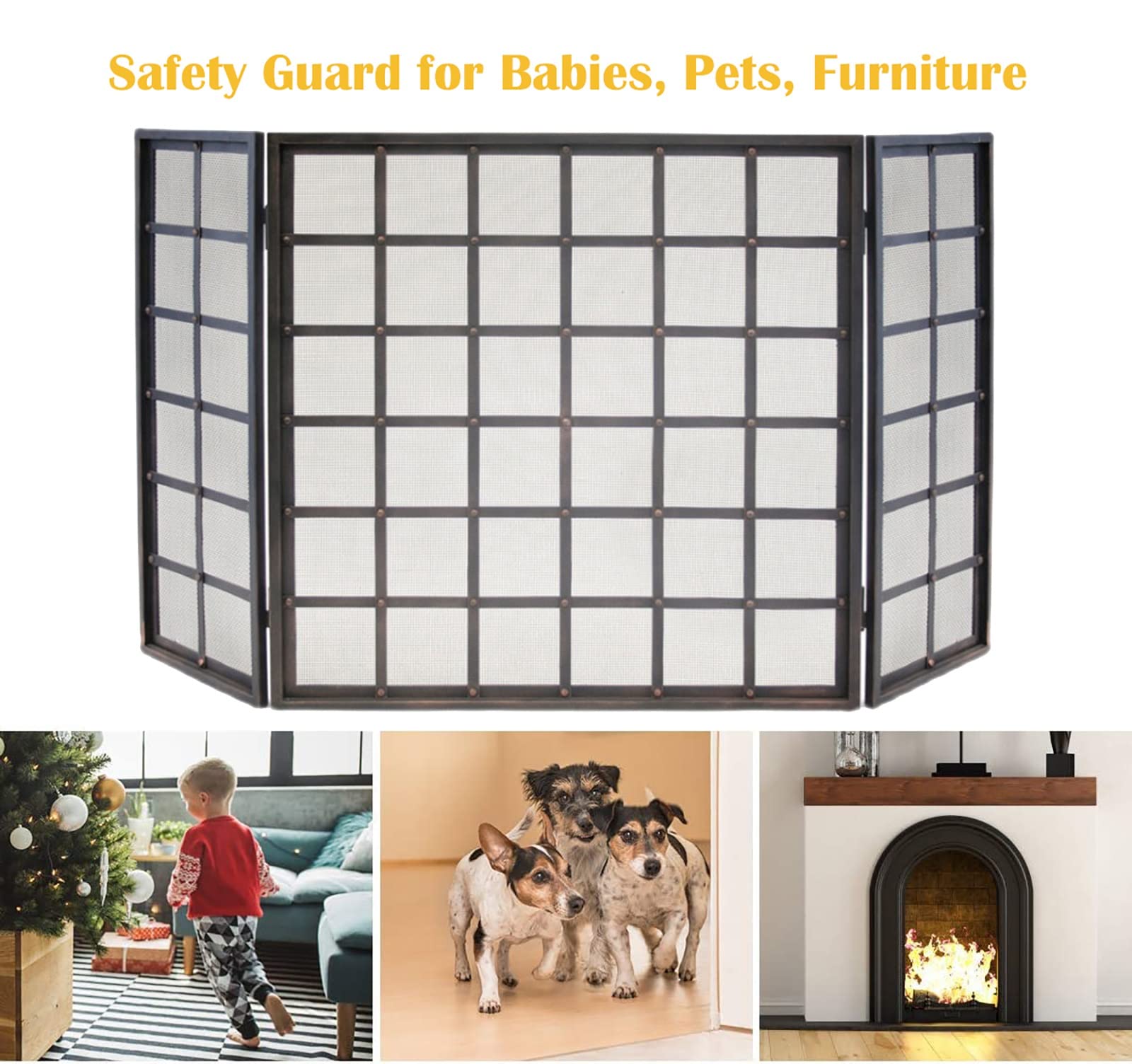 INKCOR Spark Guard Fireplace Screen - Industrial Style Forged Iron Foldable Fireplace Curtain for Living Room Decor, Large 132x80cm - Perfect for Fireplace Safety & Home Decoration