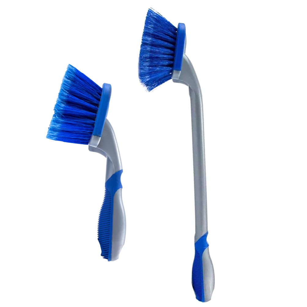 2-Piece Short Handle Car Cleaning Brush Kit - Blue PP Detailing Brushes for Tires, Wheels & Interior | Perfect for Auto Detailing, Car Wash & Vehicle Maintenance