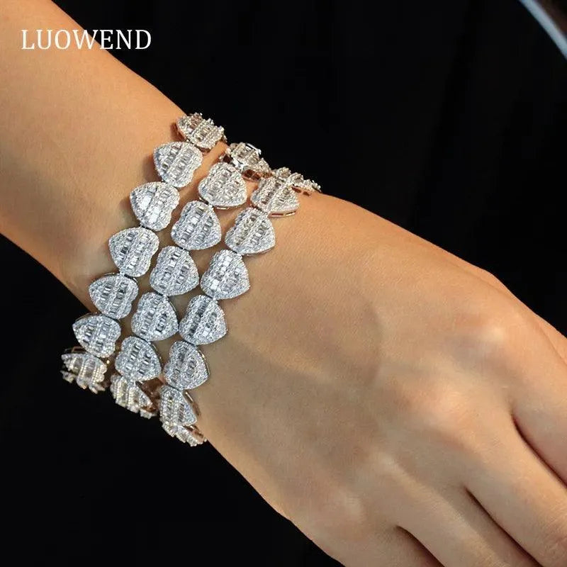 18K White Gold Diamond Bracelet for Women - 5.5 Carat Real Natural Diamonds, Luxury Heart Design Wedding Jewelry, Perfect for Anniversaries, Engagements & Romantic Gifts