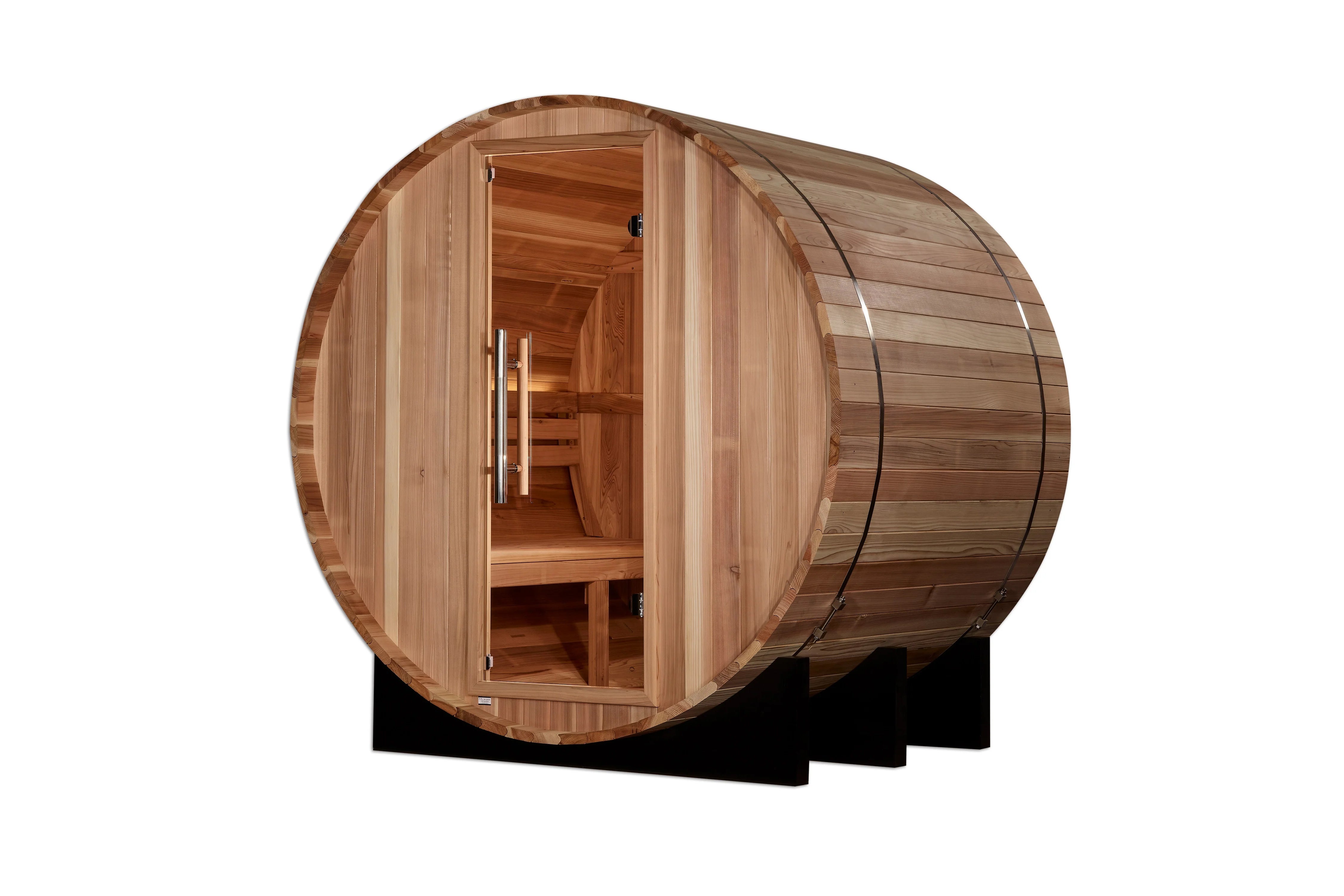 Golden Designs St. Moritz 2-Person Traditional Barrel Sauna - Outdoor Wooden Home Spa for Relaxation & Detox - Perfect for Backyards, Patios & Wellness Retreats