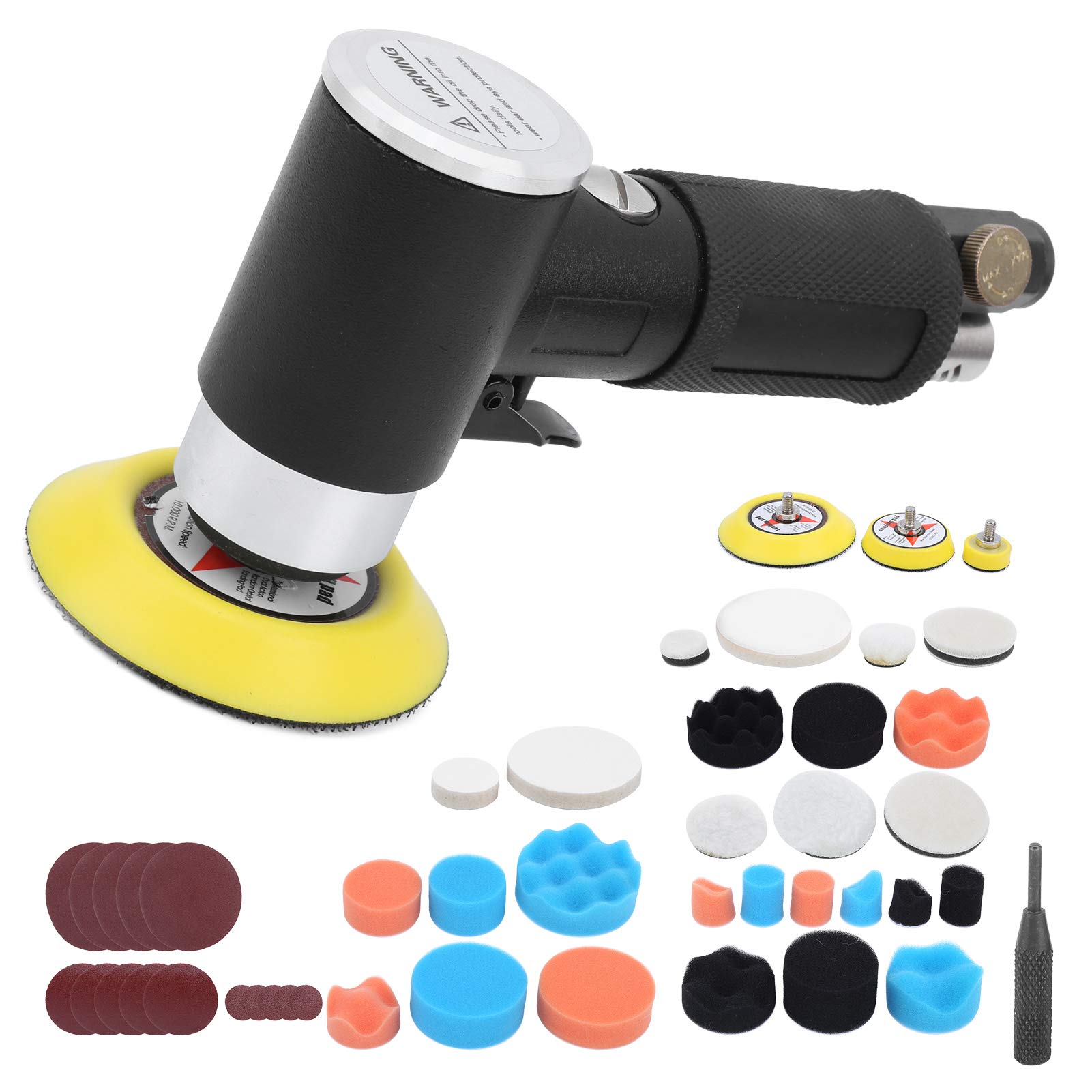 AT-1500H48 Pneumatic Air Sander Polisher - 3MM Deflection, 48Pcs Sanding Kit, DIY Car Waxing & Polishing Tool with European Style Gas Nozzle - Perfect for Auto Detailing, Woodworking & Metal Surface Preparation