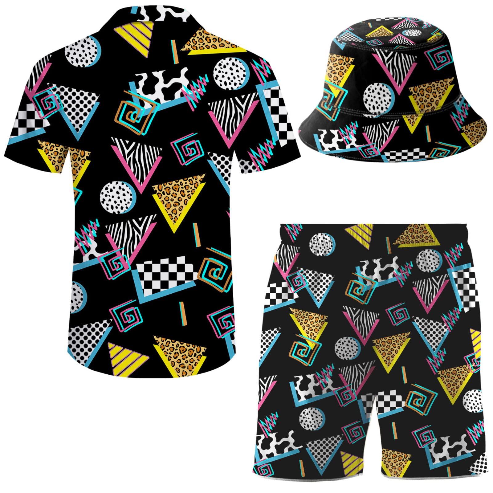 **Men's 2-Piece Hawaiian Shirt & Shorts Set with Bucket Hat - Breathable Summer Outfit for Beach, Vacation, and Casual Wear**