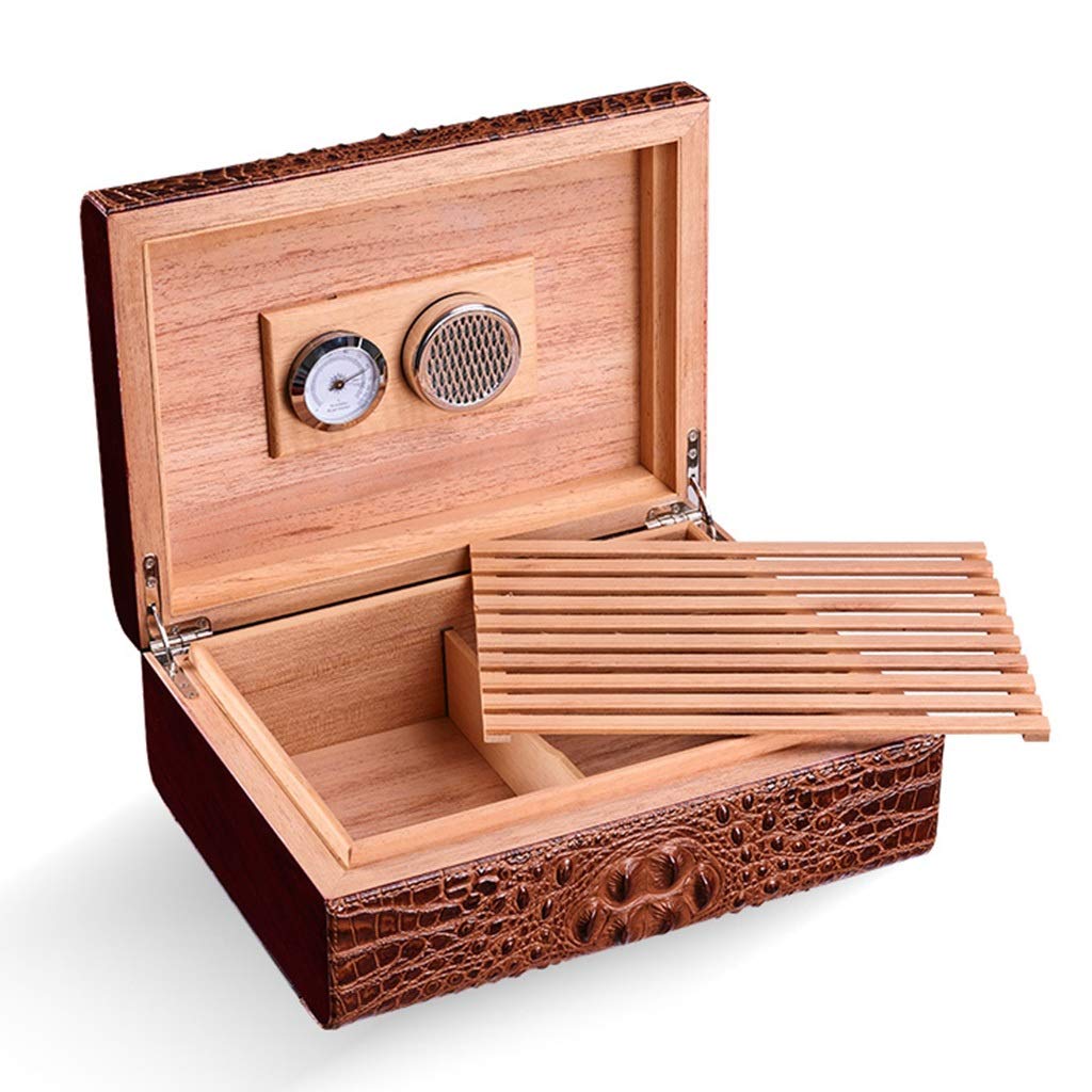 Premium Hand-Sewn Cow Leather Cigar Box with 4-Zone Storage, Built-in Humidifier & Hygrometer - Luxury Cigar Humidor Case for Home, Office & Travel Accessories