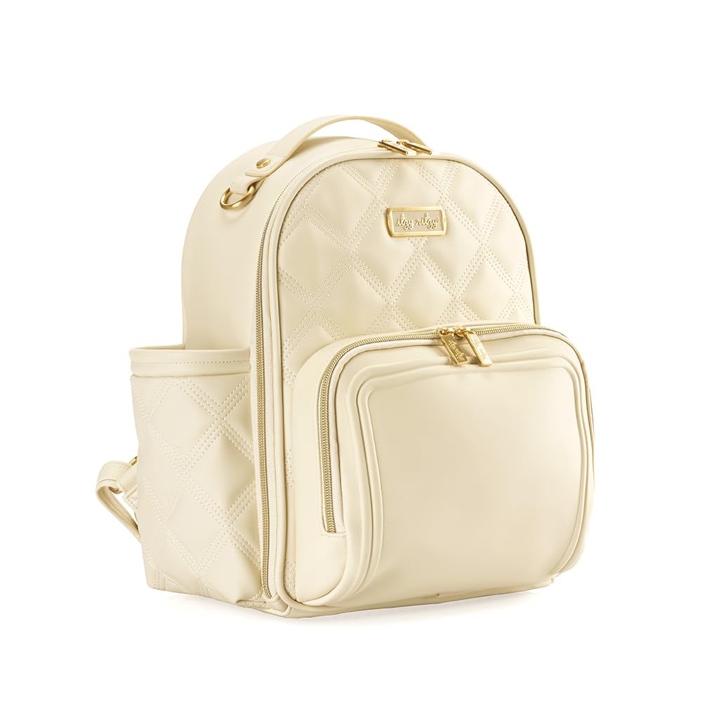 Itzy Ritzy Mini Plus Diaper Bag Backpack – Stylish Baby Bag with Changing Pad, 10 Pockets (6 Internal & 4 External), Grab Handle & Non-Slip Feet – Perfect for Moms & Travel (Milk & Honey)