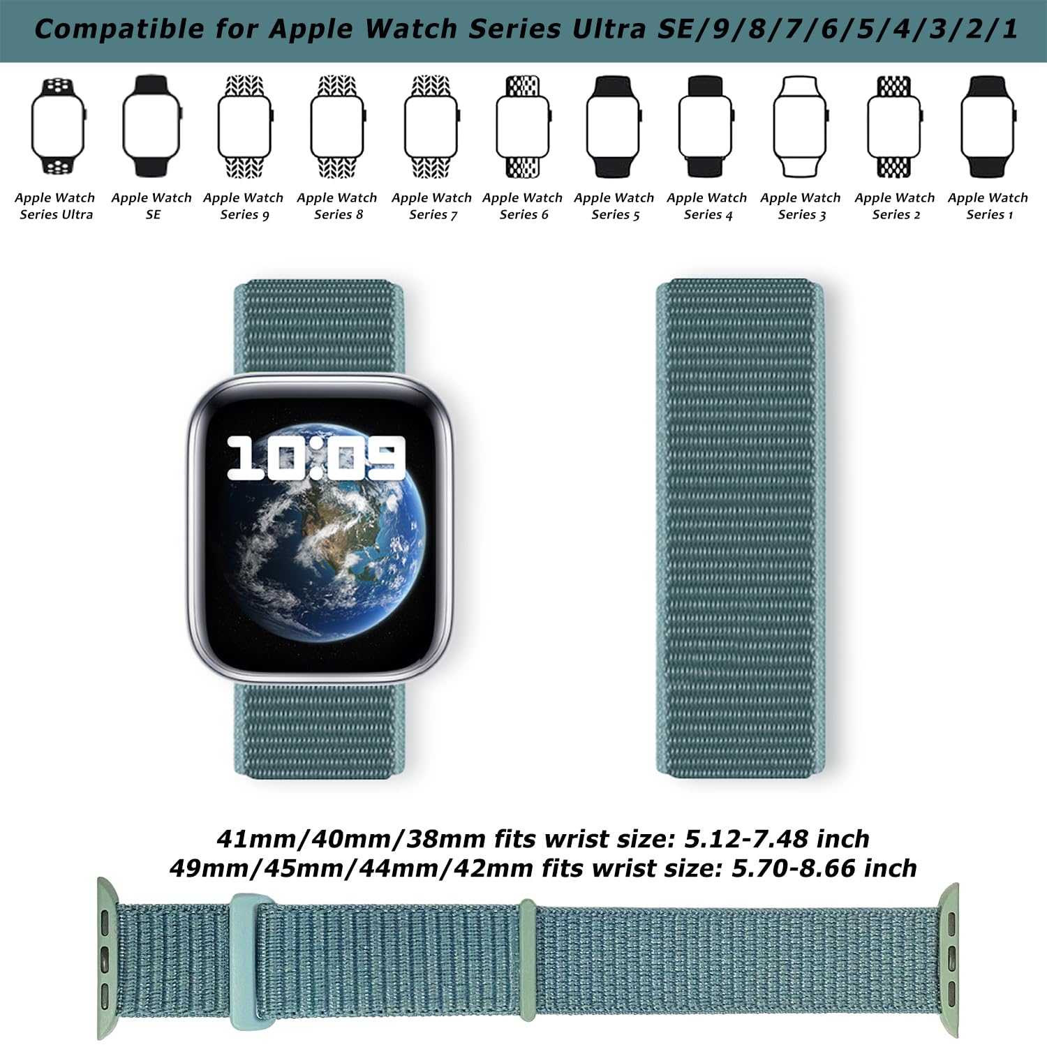 Nylon Sport Loop Bands for Apple Watch 38mm 40mm 41mm 42mm 44mm 45mm 49mm - Stretchy Breathable Strap Compatible with iWatch Series 9/8/7/6/5/4/3/2/1/SE/Ultra - Perfect for Running, Workout & Everyday Wear (Cactus Green)