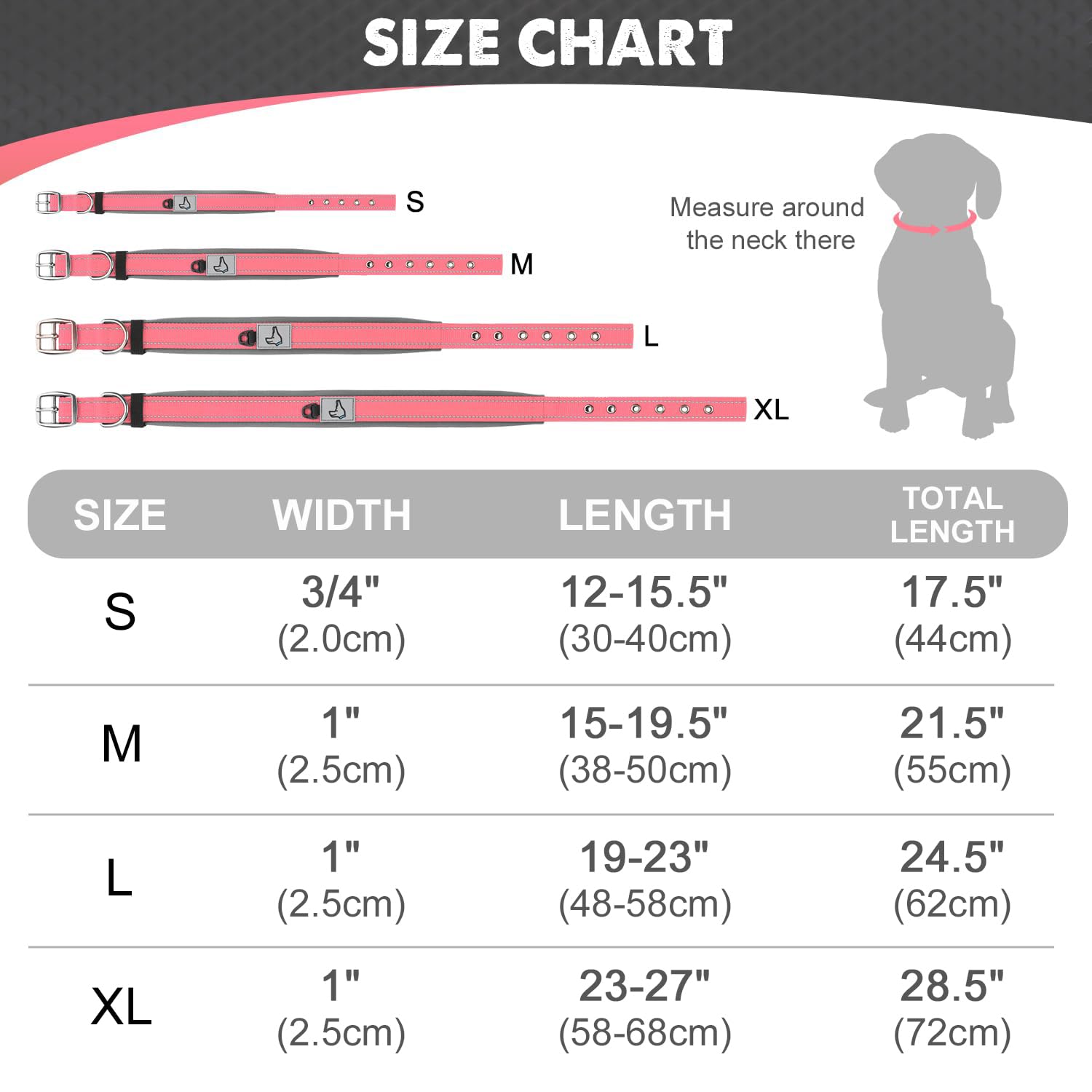 **Joytale Neoprene Padded Reflective Dog Collar - Adjustable Heavy Duty Pet Collar with Metal Buckle for Large Dogs, Pink, Size L - Perfect for Walking, Training & Outdoor Adventures**