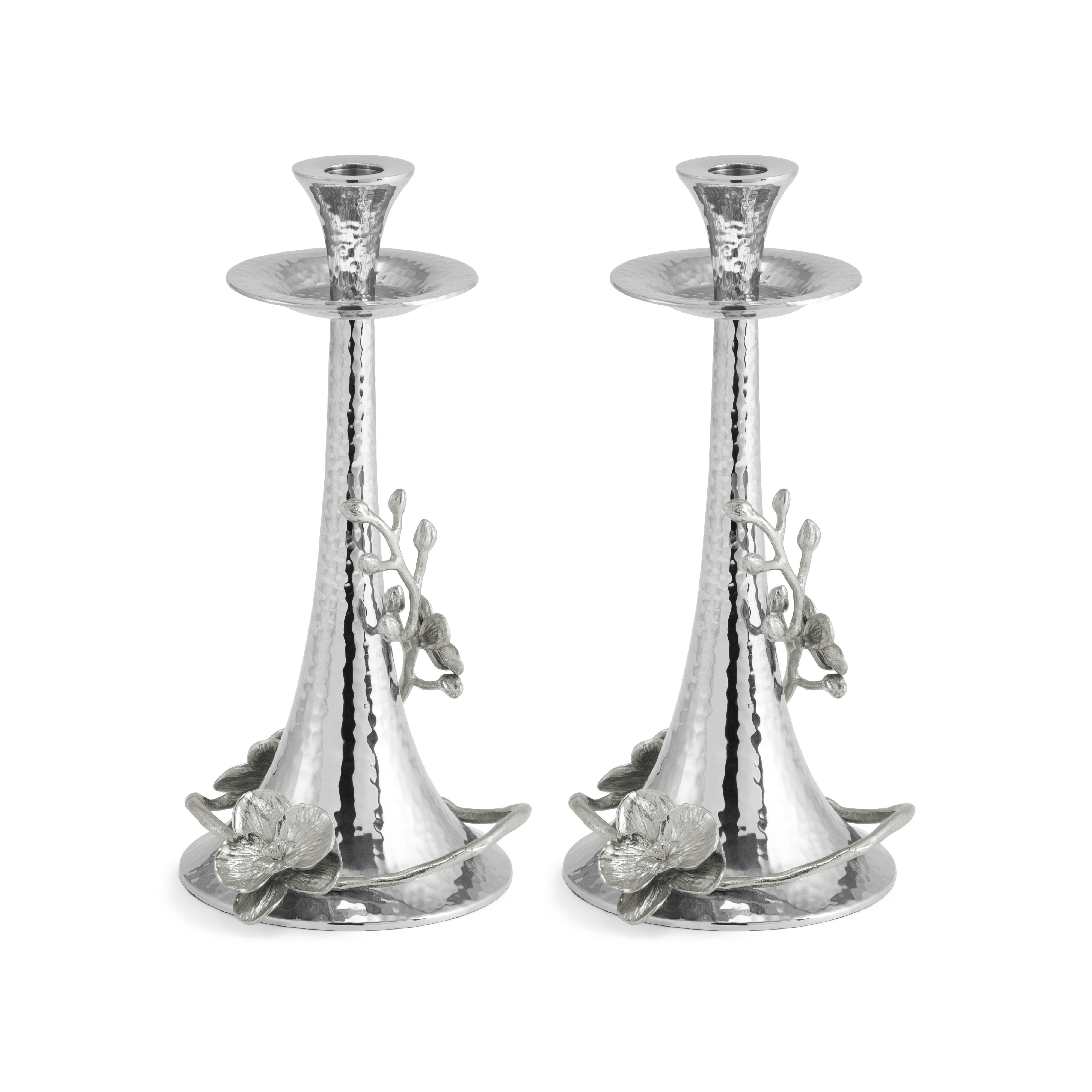 Elegant White Orchid Candle Holders - Set of 2 for Wedding Centerpieces, Romantic Dinner Decor & Home Fragrance Display