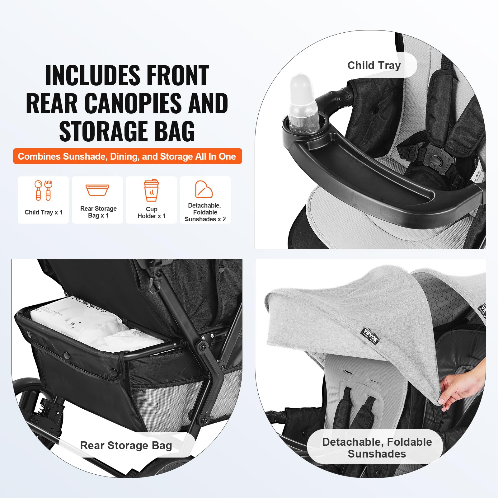 VEVOR Double Stroller for Toddlers, Lightweight Side by Side Baby Stroller with Adjustable Canopy & Storage Basket, Perfect for Twins or Siblings - Ideal for Park Walks, Shopping & Travel