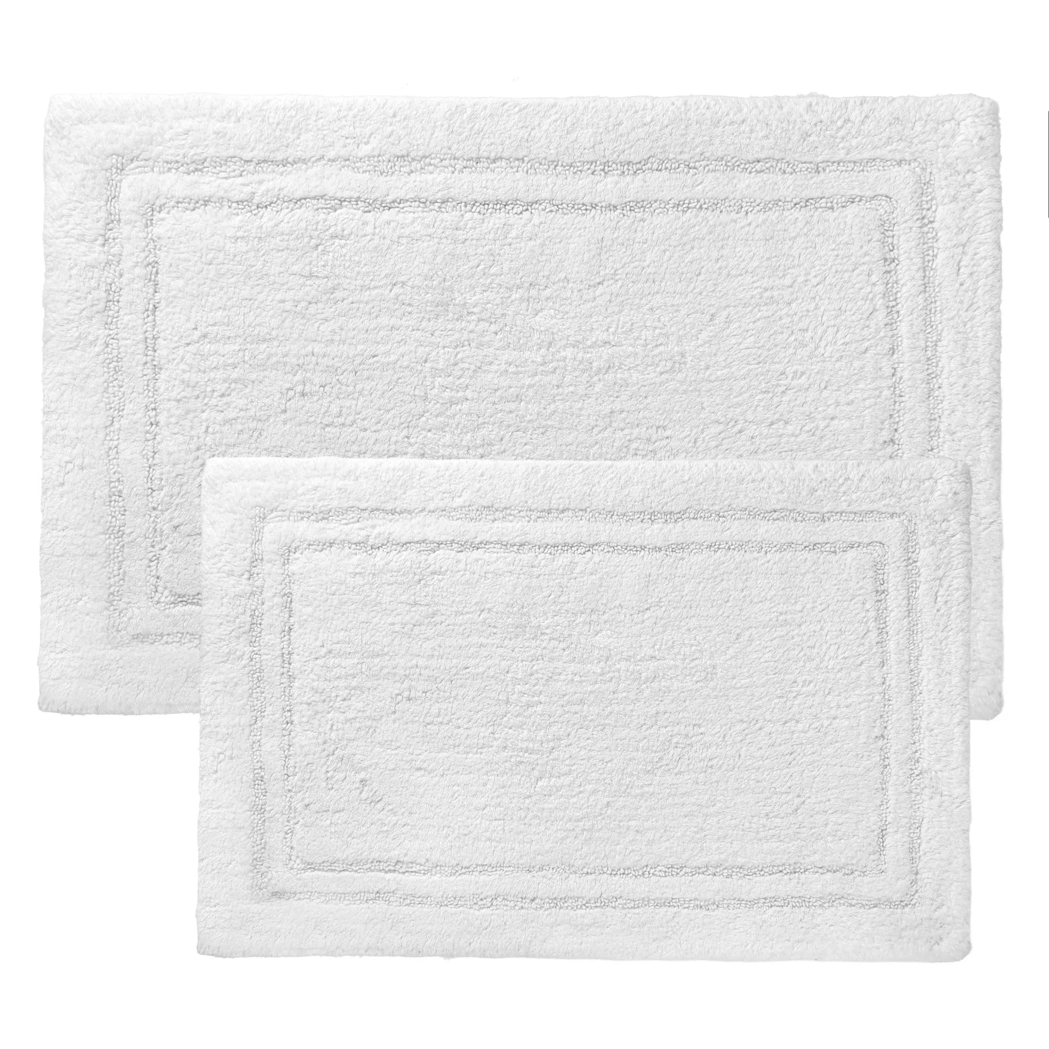 Non-Slip Cotton Bathroom Rug Set - 2 Piece Washable Absorbent Bath Mat with Anti-Skid Backing for Bathroom, Shower & Vanity Area