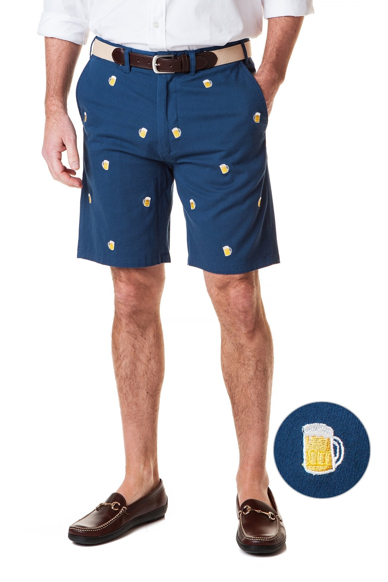 Cisco Short Stretch Twill Navy Polo Shirt with Beer Mug Print - Perfect for Casual Outings, Office Wear & Beer Lovers