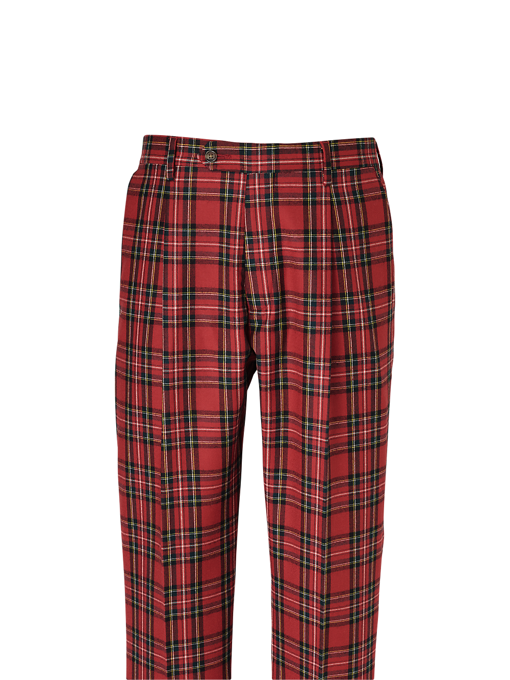 Wool Flannel Tartan Plaid Single Pleated Pants for Women - Red Multi Color Checkered Pattern | Casual Winter Trousers for Office, Travel & Holiday Outfits