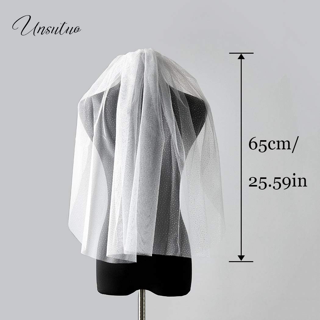 Unsutuo 1 Tier Glitter Wedding Veil - Sparkling Bridal Veil for Women & Girls - White Elbow Length Bachelorette Party Veil - Perfect for Bridal Showers, Weddings & Photo Shoots