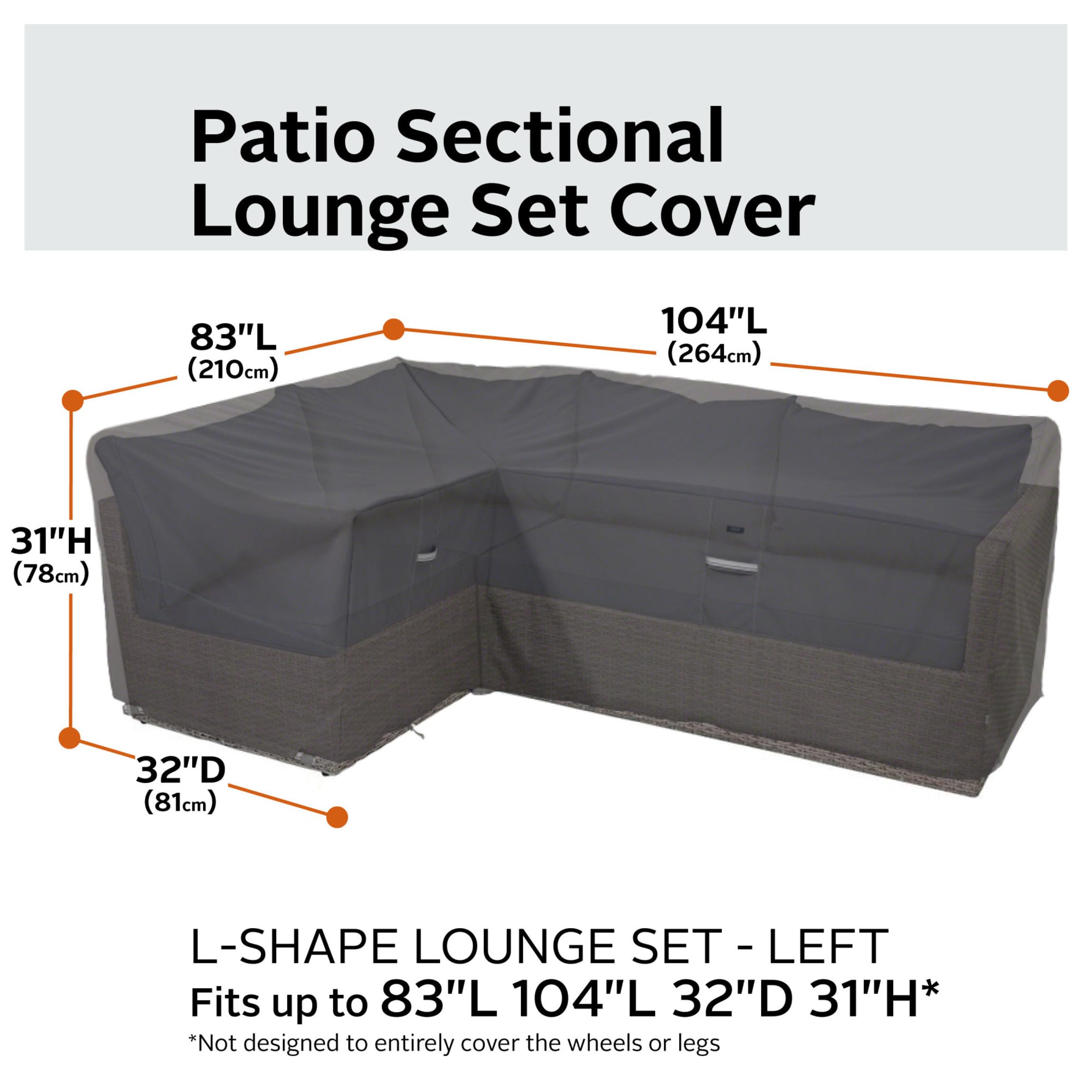 Classic Accessories Ravenna 104-Inch Water-Resistant Patio Left Facing Sectional Lounge Set Cover - Durable Outdoor Furniture Protection for Sofa, Loveseat & Sectionals - Perfect for Rain, Snow & UV Protection