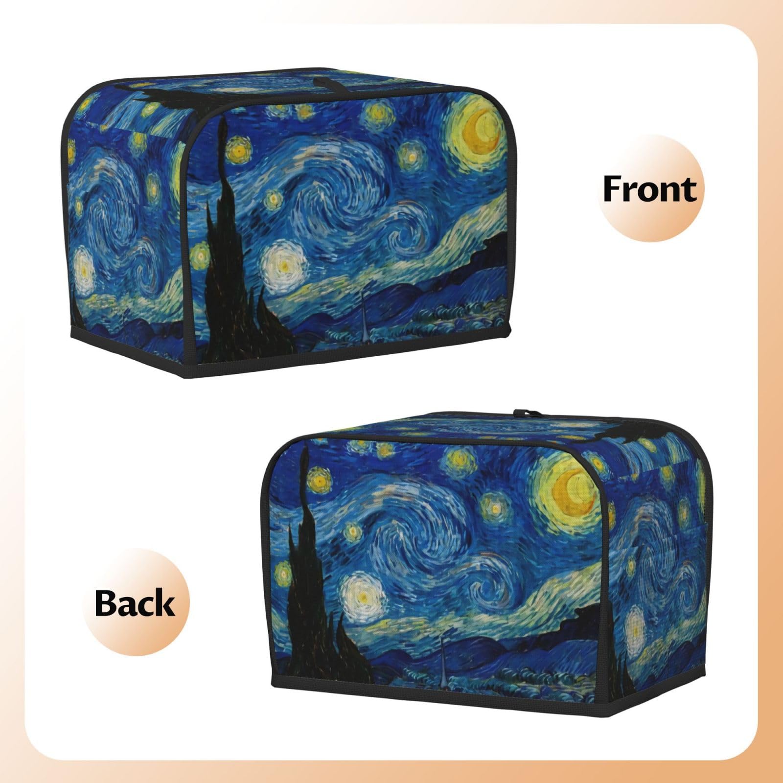 Starry Night Van Gogh Toaster Cover - Quilted Polyester 2-Slice Toaster Dust Cover with Pockets for Kitchen Appliances | Microwave & Fingerprint Protection | Perfect Gift for Women & Art Lovers | Ideal for Home Kitchen, Office Break Room & Coffee Shop Decor