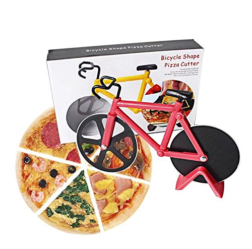 Stainless Steel Pizza Cutter with Dual Wheels & Display Stand - Professional Kitchen Tool for Perfect Pizza Slicing - Ideal for Home Baking, Restaurants, and Pizza Parties (Red)