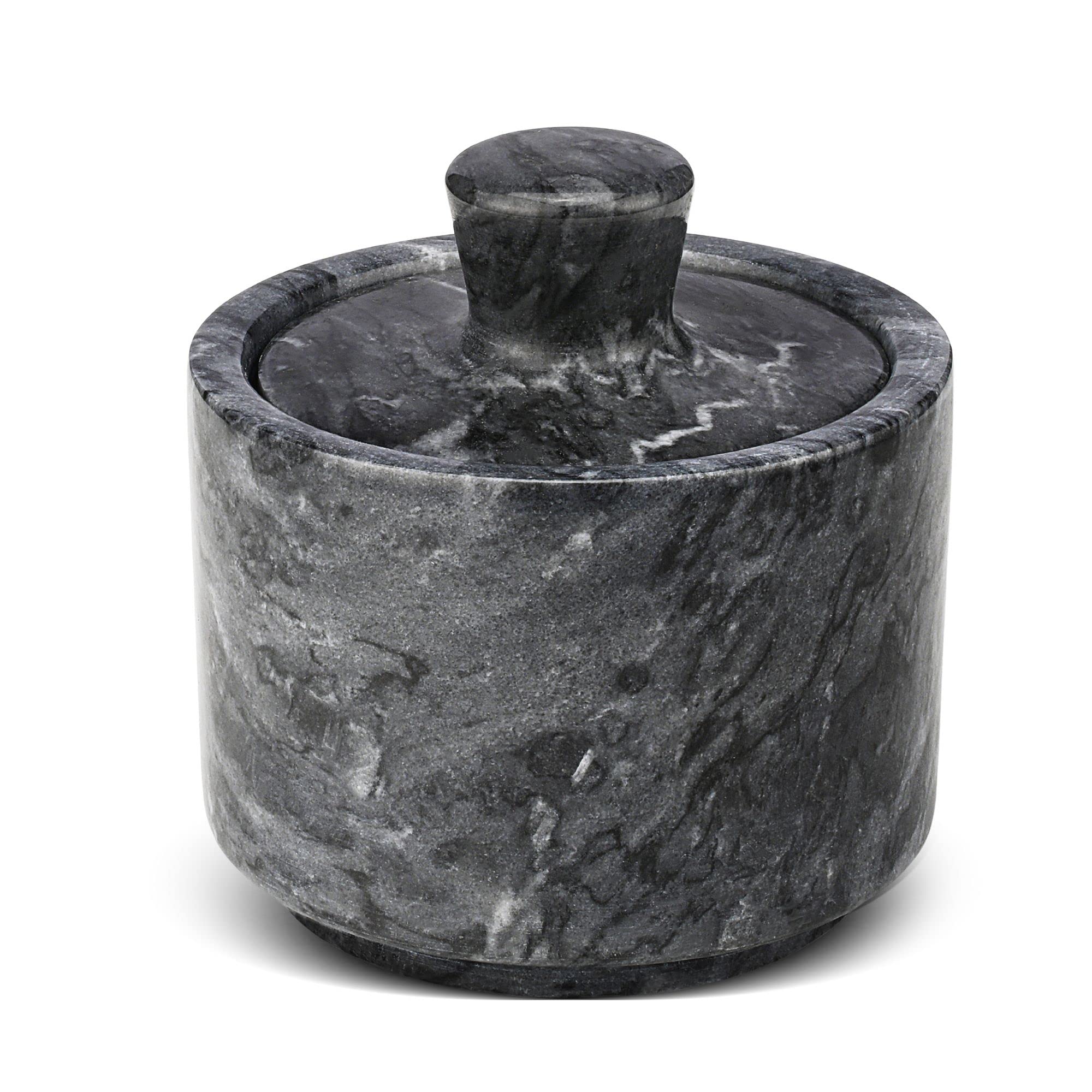 Premium Marble Salt Cellar with Lid - Airtight Spice Container for Salt, Pepper & Herbs | Elegant Marble Jewelry Box for Rings, Watches & Accessories | Perfect for Kitchen, Dining Table & Vanity Organizer (Black)