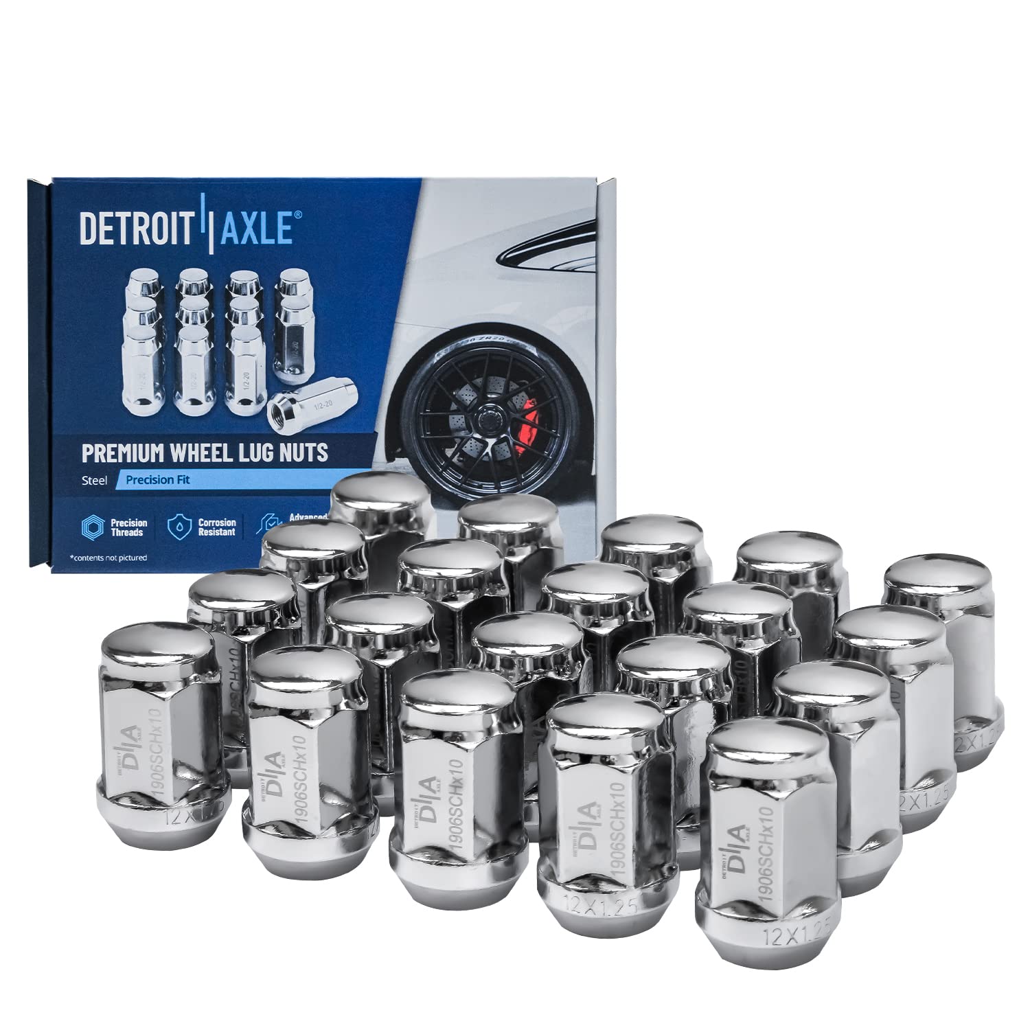 Detroit Axle Ceramic Brake Pads & Chrome Lug Nuts Kit - Compatible with Subaru Forester, Impreza, Legacy, Outback | Front & Rear Brake Pad Replacement with Hardware | Perfect for Daily Commuting & Off-Road Adventures