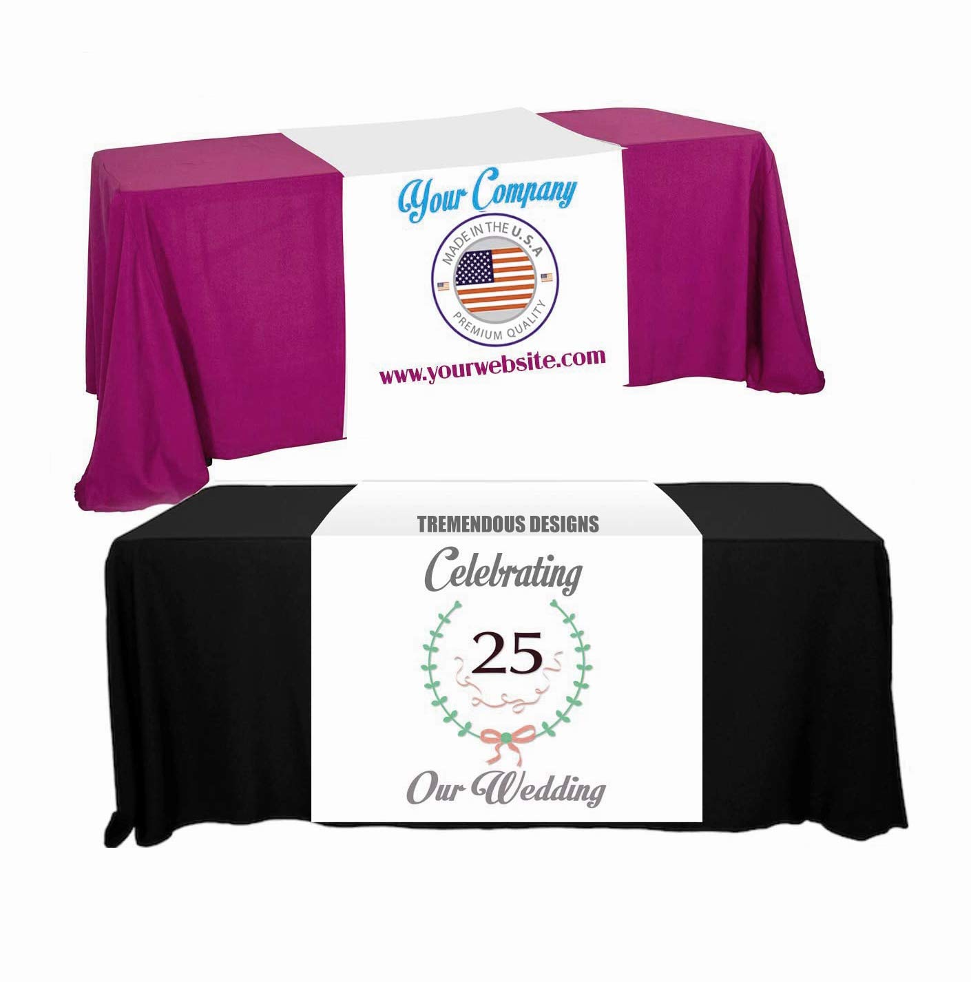 8FT Table Cloth & Custom 36x90 Table Runner Set - Personalized with Free Text/Logo Design - Perfect for Weddings, Parties & Dining Room Decor