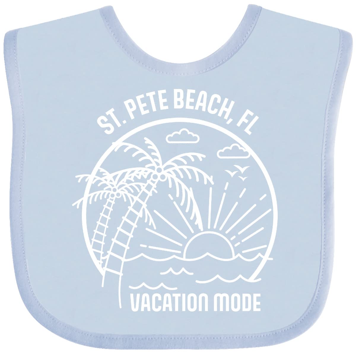 Inktastic Summer Vacation Mode St. Pete Beach Florida Baby Bib - Soft Cotton Infant Feeding Bib with Funny Beach Design - Perfect for Beach Trips, Family Vacations & Baby Photo Shoots