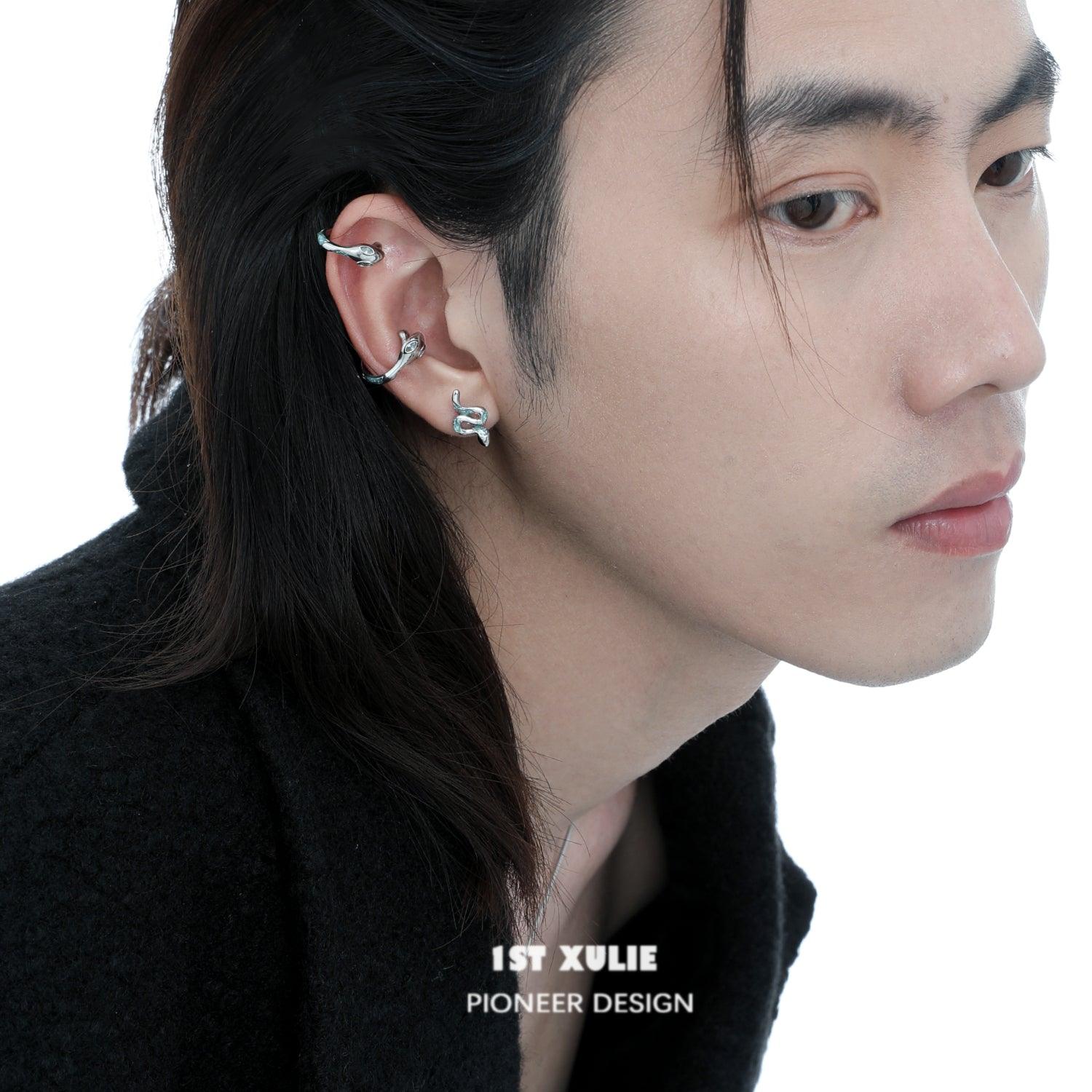 Frozen Serpent Girl S925 Sterling Silver Snake Earrings - Hypoallergenic Ear Clips for Women | Perfect for Gothic Fashion, Halloween Costumes & Alternative Jewelry Lovers