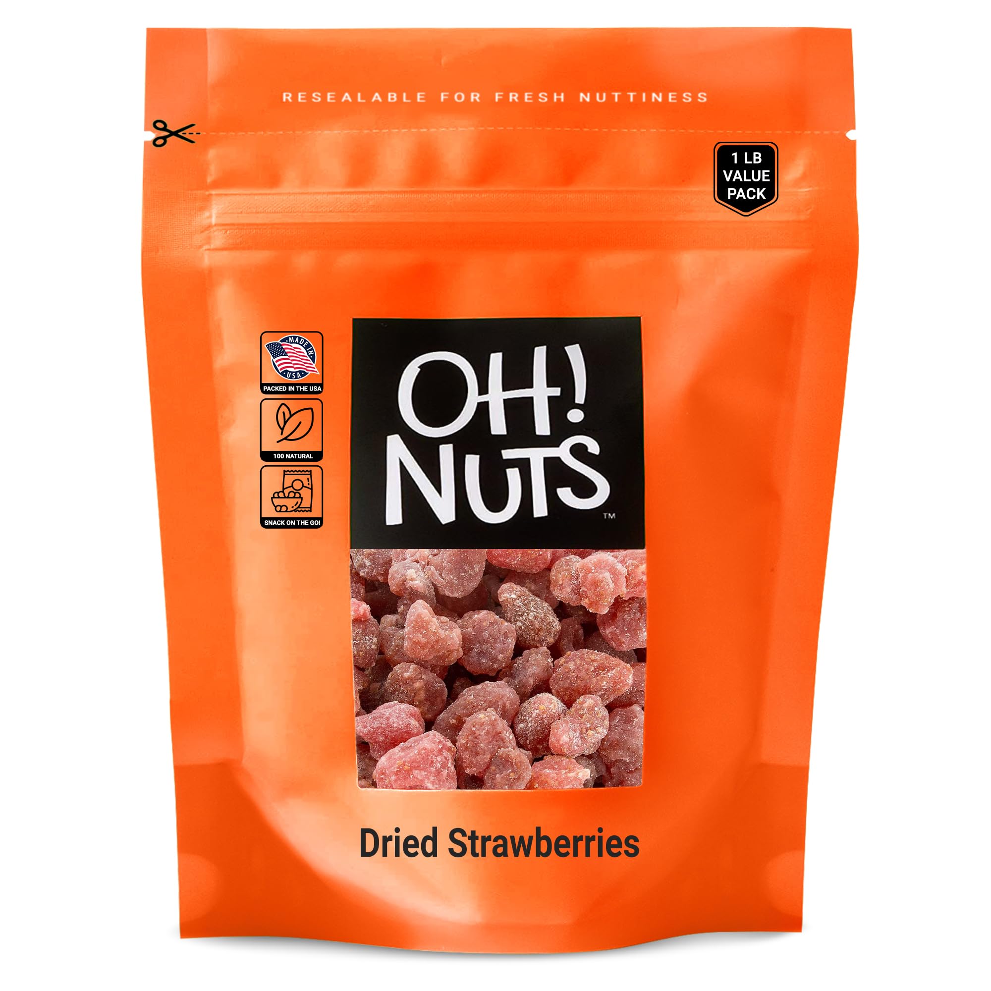 Sweetened Dried Strawberries 1 LB - Dehydrated Fruit Snacks | Natural & Delicious Strawberry Bites | Resealable Freshness Zip Bag | Perfect for Smoothie Bowls, Yogurt Toppings & Healthy Snacking | Packed in New York by Oh Nuts
