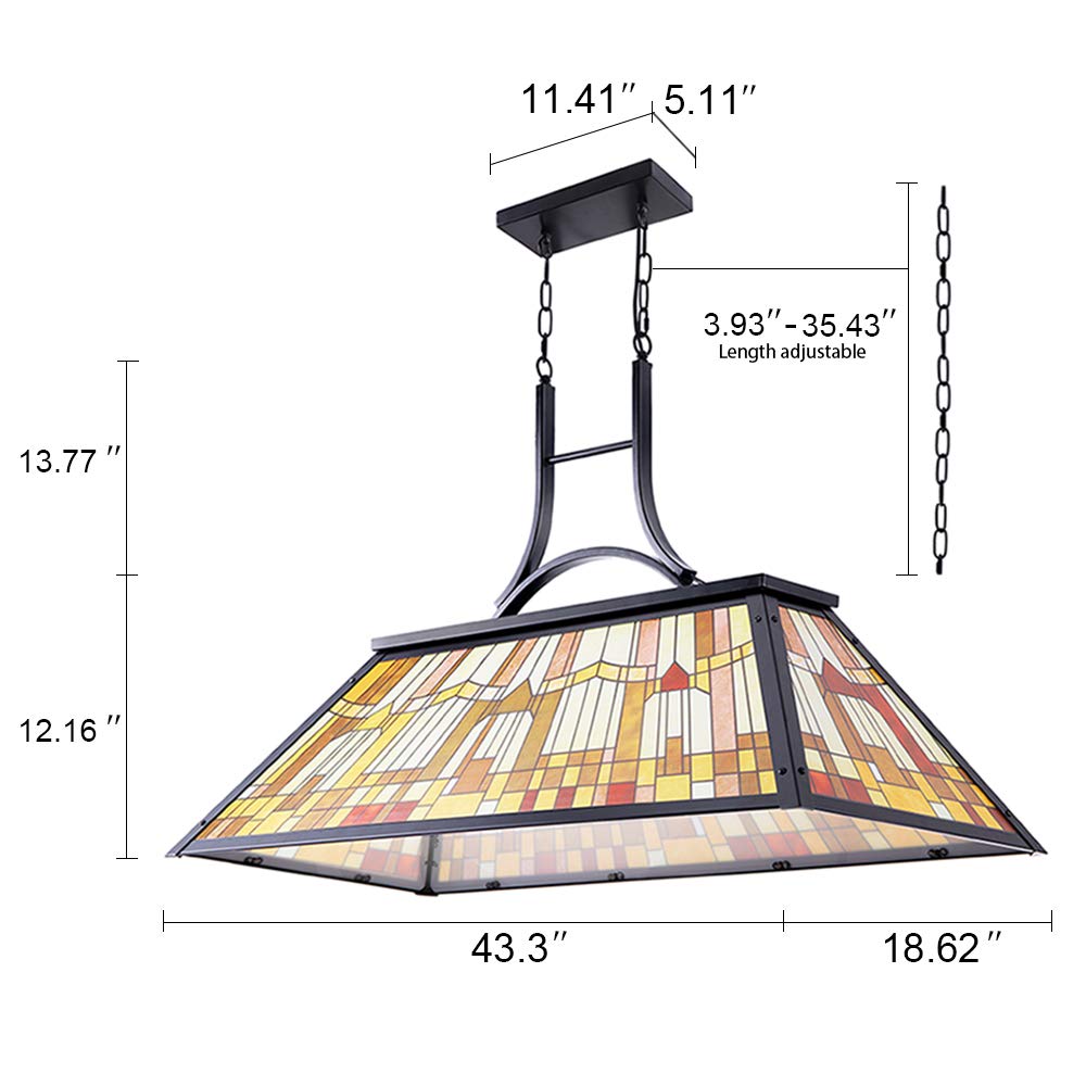 Wellmet 3-Lights Vintage Billiards Ceiling Lamp with Tiffany-Style Shade - Perfect for 7', 8', 9' Pool Tables (43.3