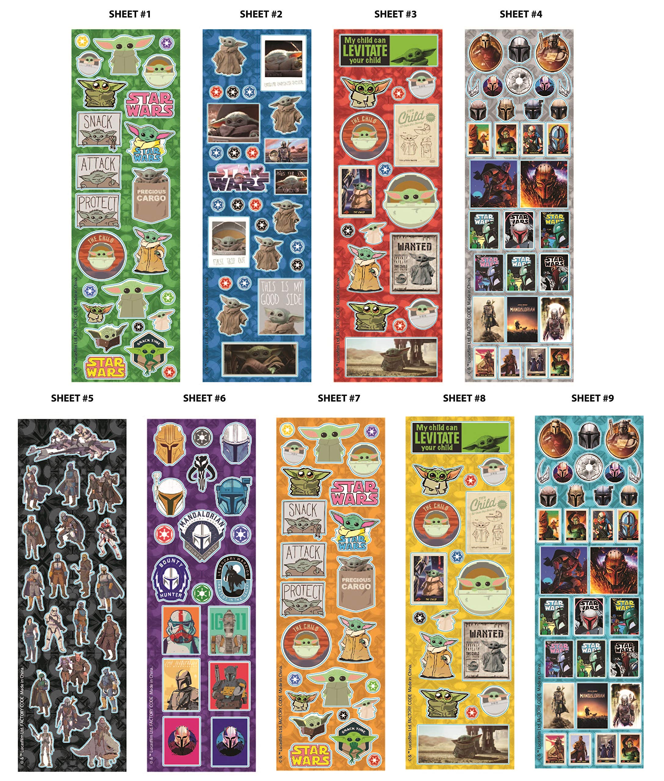Baby Yoda Stickers Pack - 9 Rolls with 150+ Star Wars The Mandalorian Decals - Cute Grogu Vinyl Stickers for Laptops, Water Bottles & Scrapbooking - Multicolor (70729)