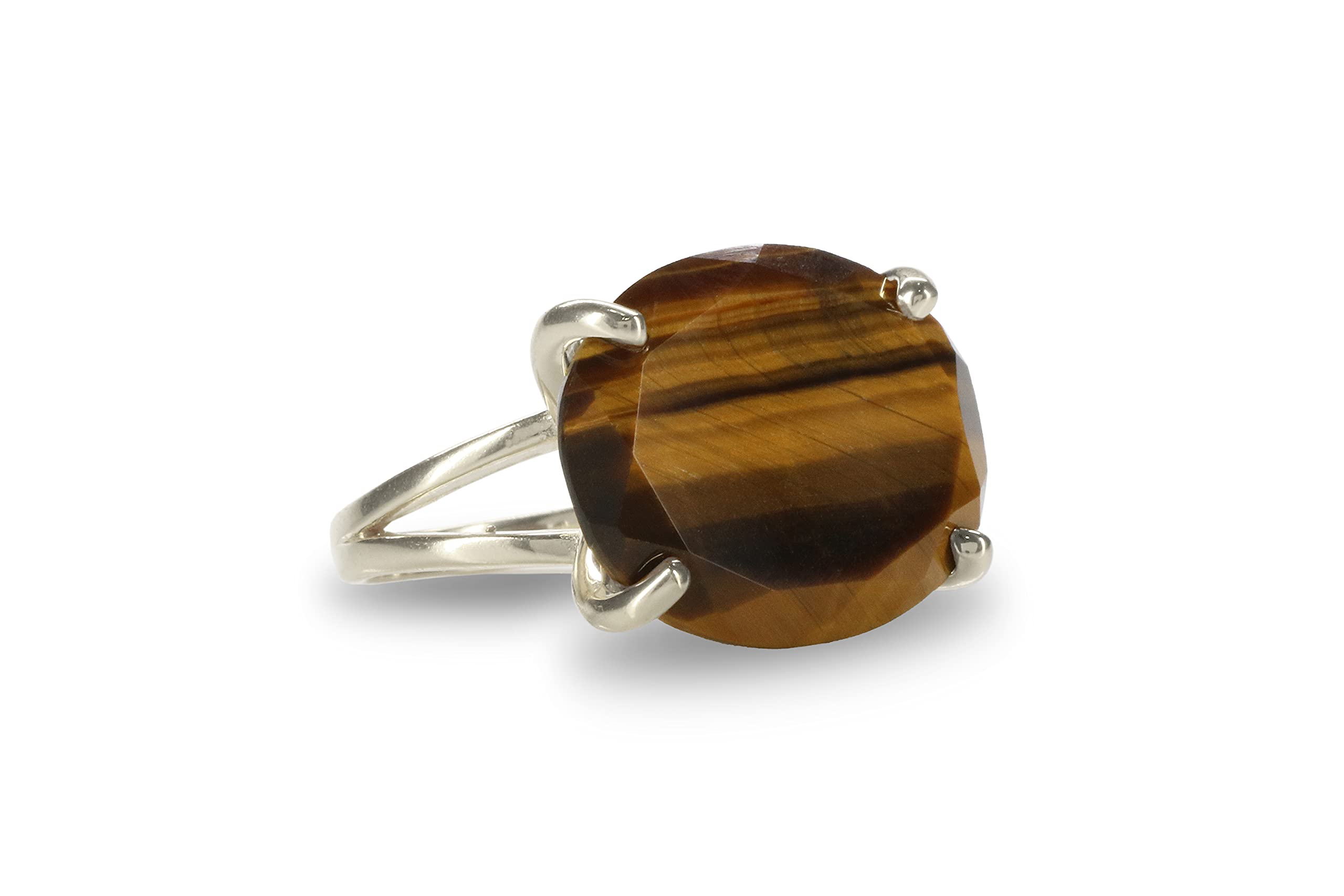 Tiger Eye Sterling Silver Ring for Women - Handcrafted Custom Cut Gemstone Jewelry - Personalized Large Statement Ring, Vintage Inspired Everyday Wear - Gift Ready with Jewelry Box | Perfect for Boho Style, Office Wear & Special Occasions