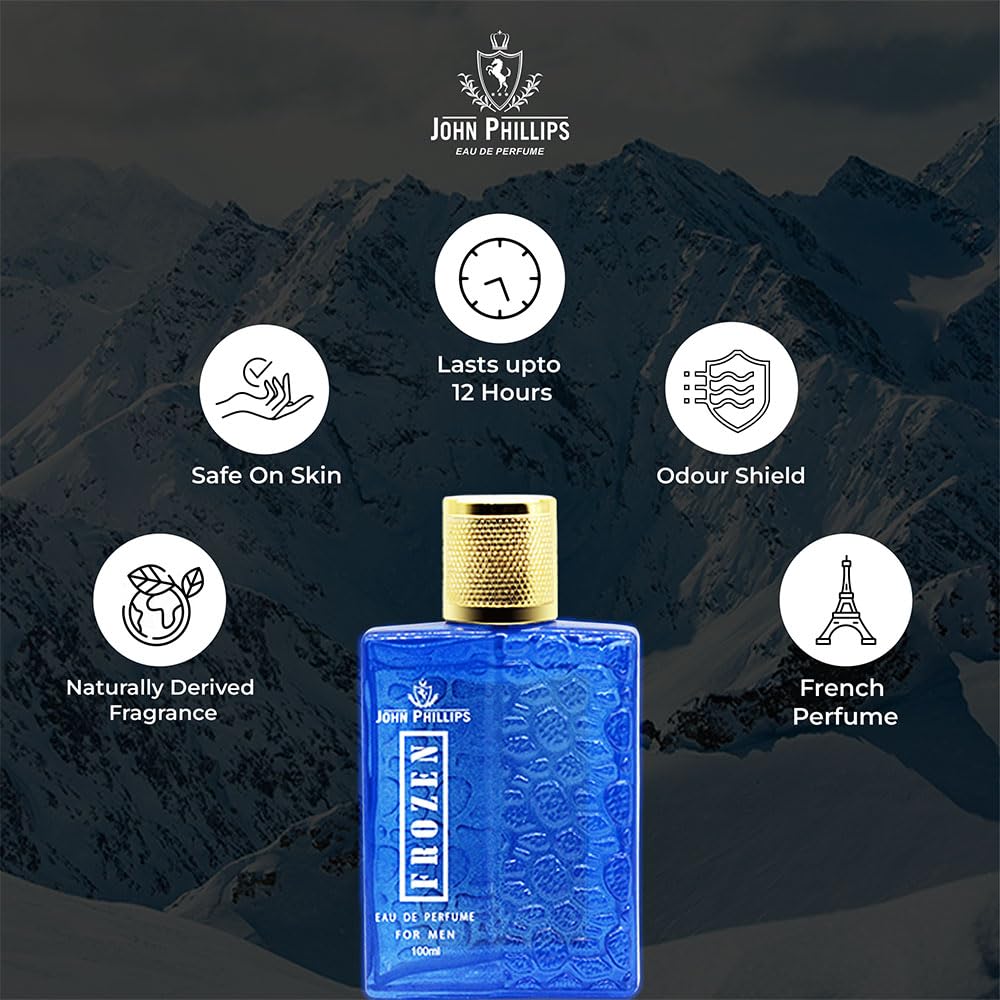 John Phillips™ Frozen Eau De Toilette for Men - 100ml Long-Lasting Fragrance | Fresh & Masculine Scent | Perfect for Daily Wear, Office & Date Nights
