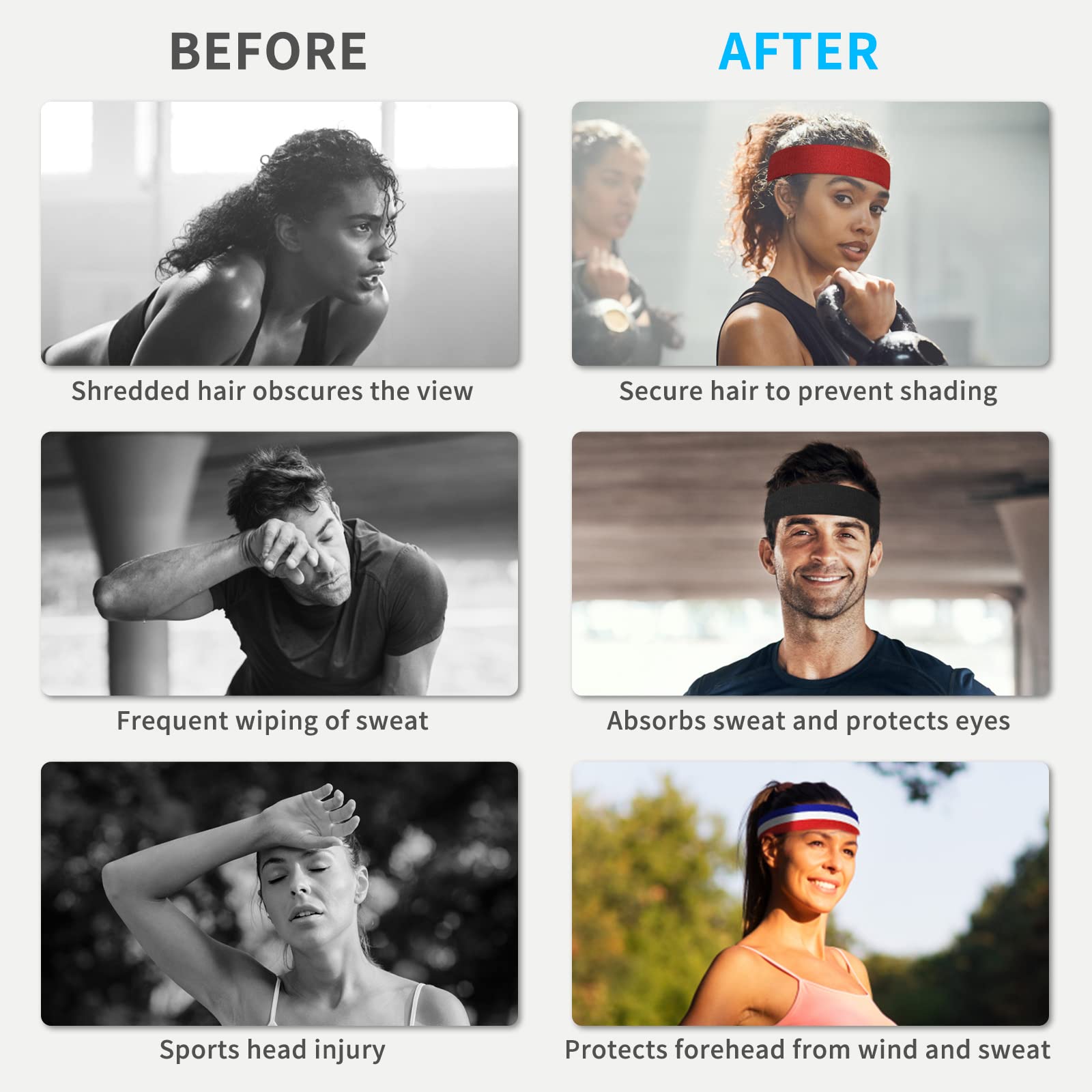 ChezMax 6PCS Moisture Wicking Headbands & Sweatbands for Men - Breathable Sports Headwear for Tennis, Basketball, Running, Gym & Workout - Stay Cool & Dry During Intense Exercise