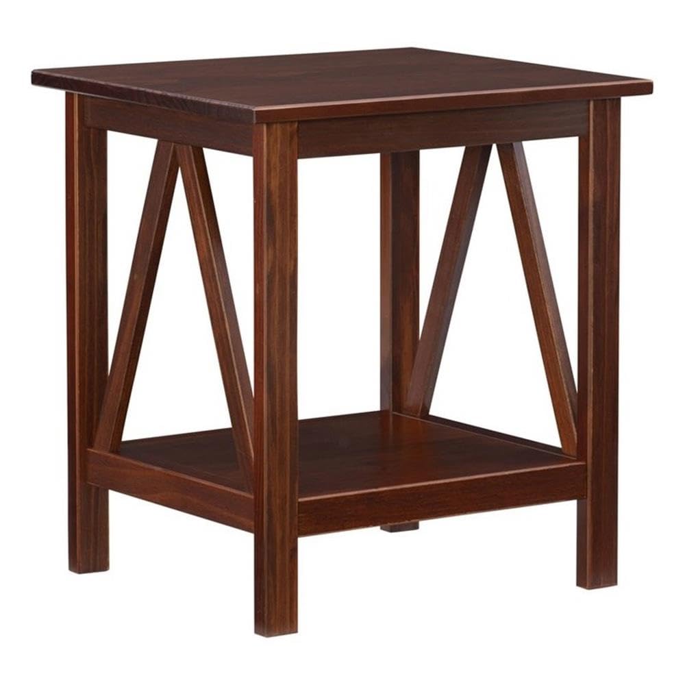 Solid Ellotis Pine Wood End Table in Brown - Sturdy Nightstand for Bedroom, Living Room, or Office - Rustic Side Table with Natural Wood Grain