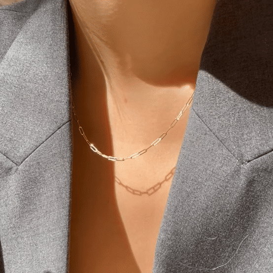 14K Gold Rosi Paperclip Necklace for Women - Dainty Minimalist Layering Chain Jewelry Gift for Her - Perfect for Everyday Wear, Office & Special Occasions