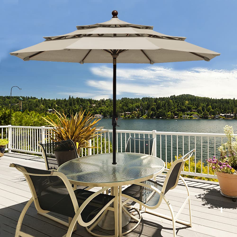 EliteShade 9Ft 3-Tier Outdoor Patio Umbrella with Ventilation - 10-Year Fade-Resistant, Heavy Duty Market Umbrella for Table - Antique Beige - Perfect for Backyard, Poolside, Restaurant & Outdoor Dining Areas