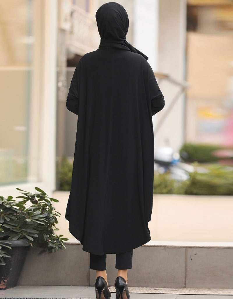 Black Organic Cotton Jersey Kaftan Dress - Loose Flowy Maxi Tunic for Women - Perfect for Beach Cover-Up, Boho Chic Outfits & Summer Vacation